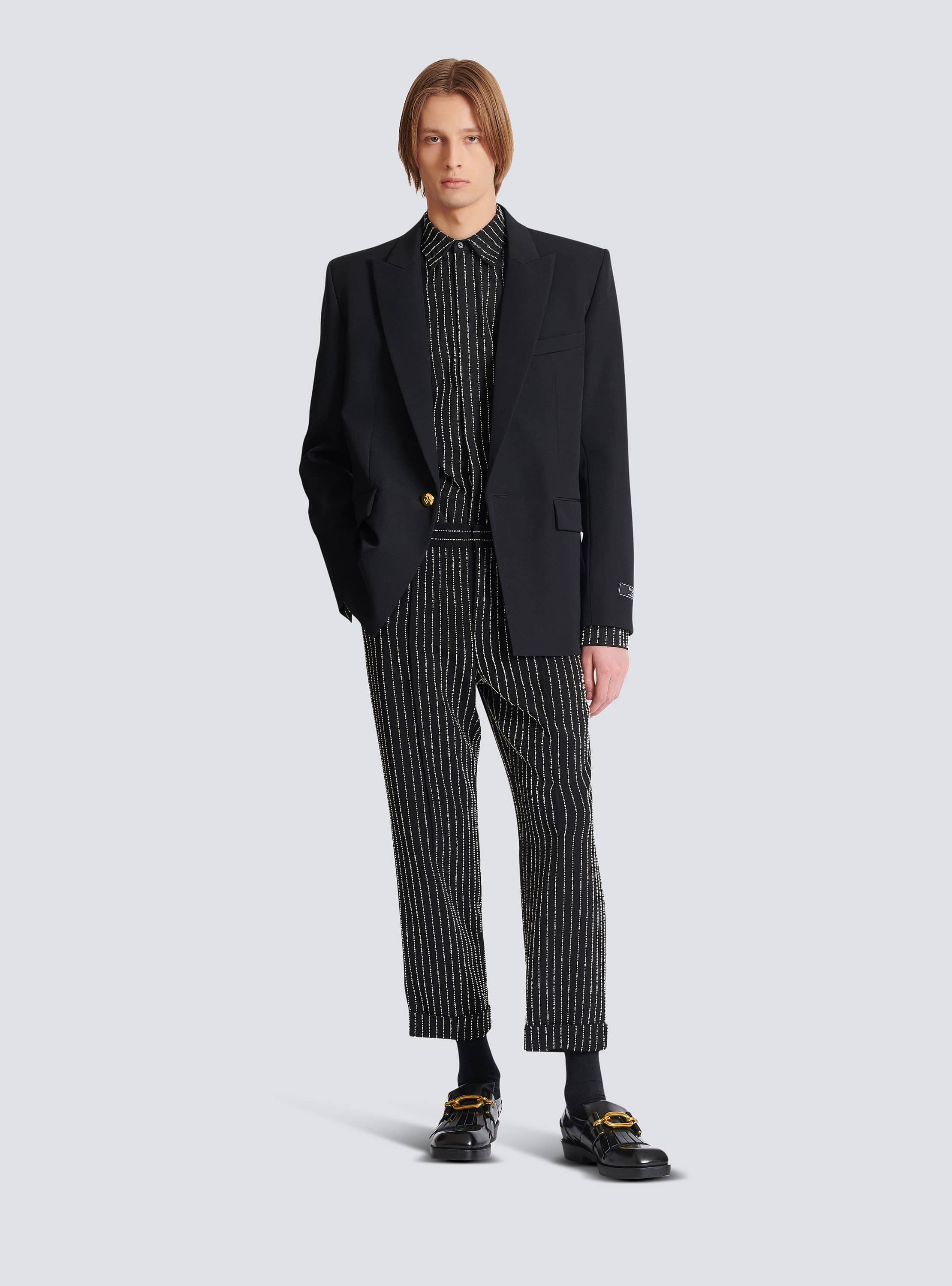 Straight-leg trousers with crystal stripes