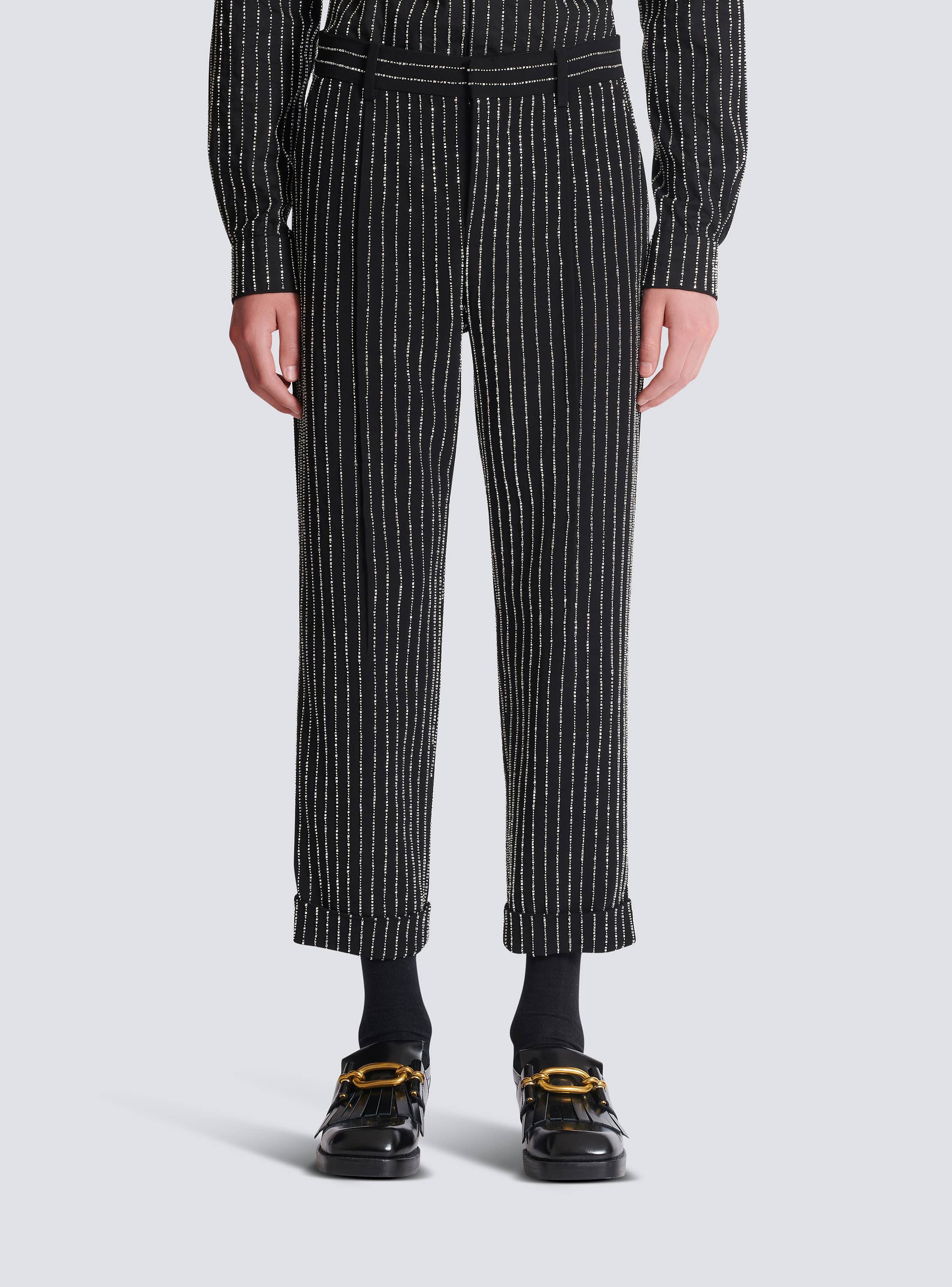 Straight-leg trousers with crystal stripes