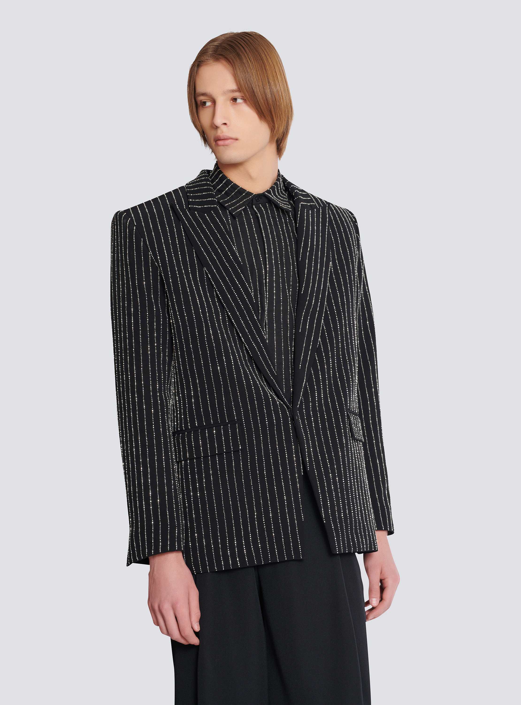 1-button wool jacket with crystal stripes