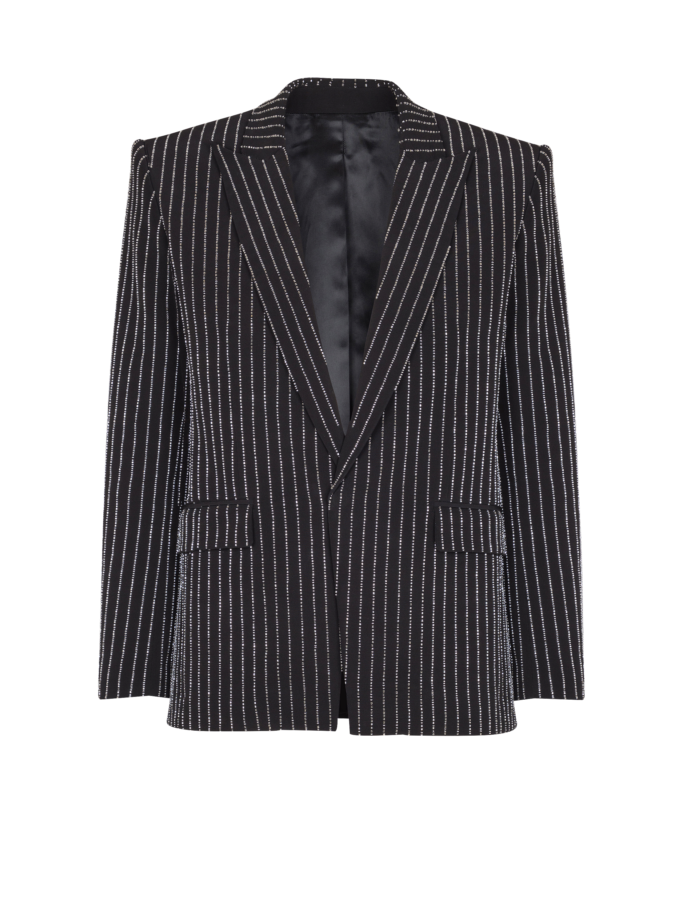 1-button wool jacket with crystal stripes