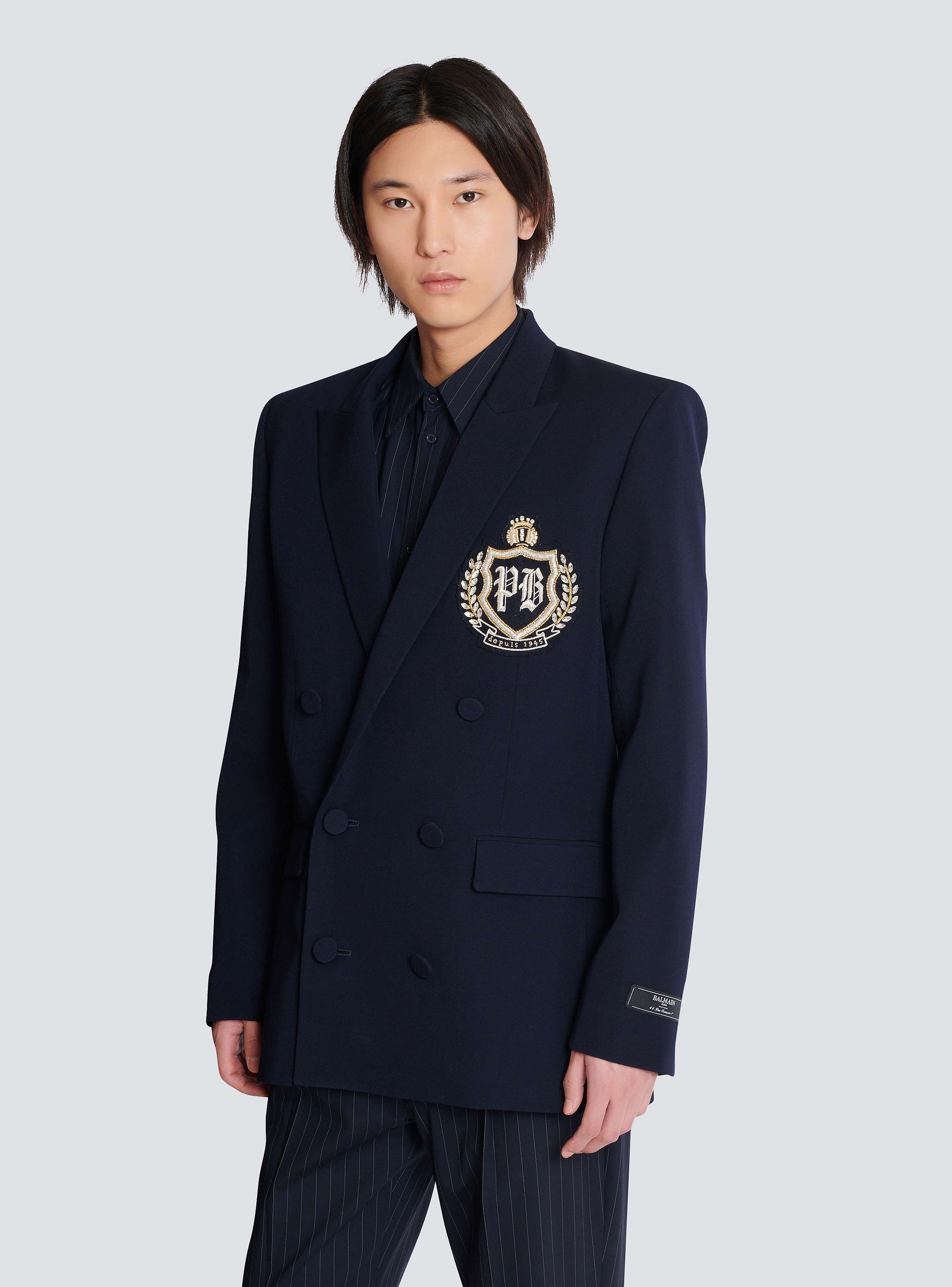 クリスタル パッチ ウール ブレザージャケット 