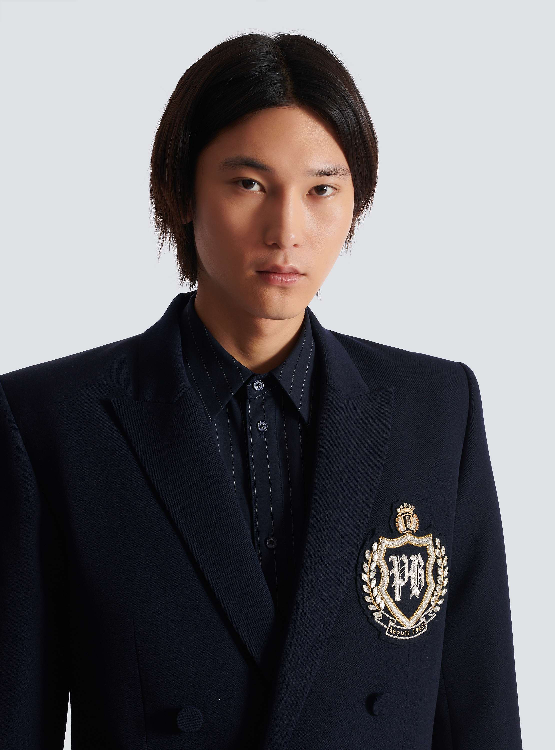 クリスタル パッチ ウール ブレザージャケット 