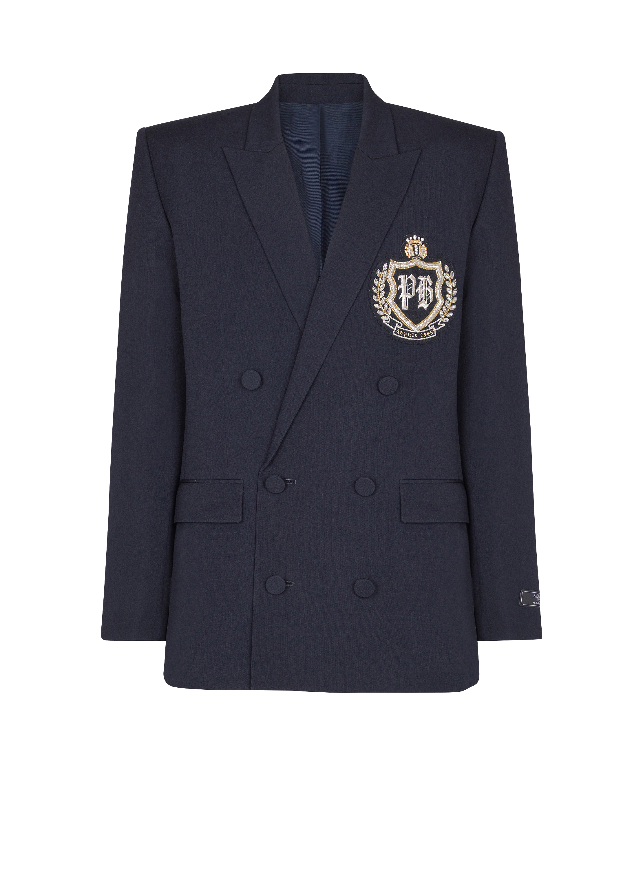 Wool blazer with crystal patch