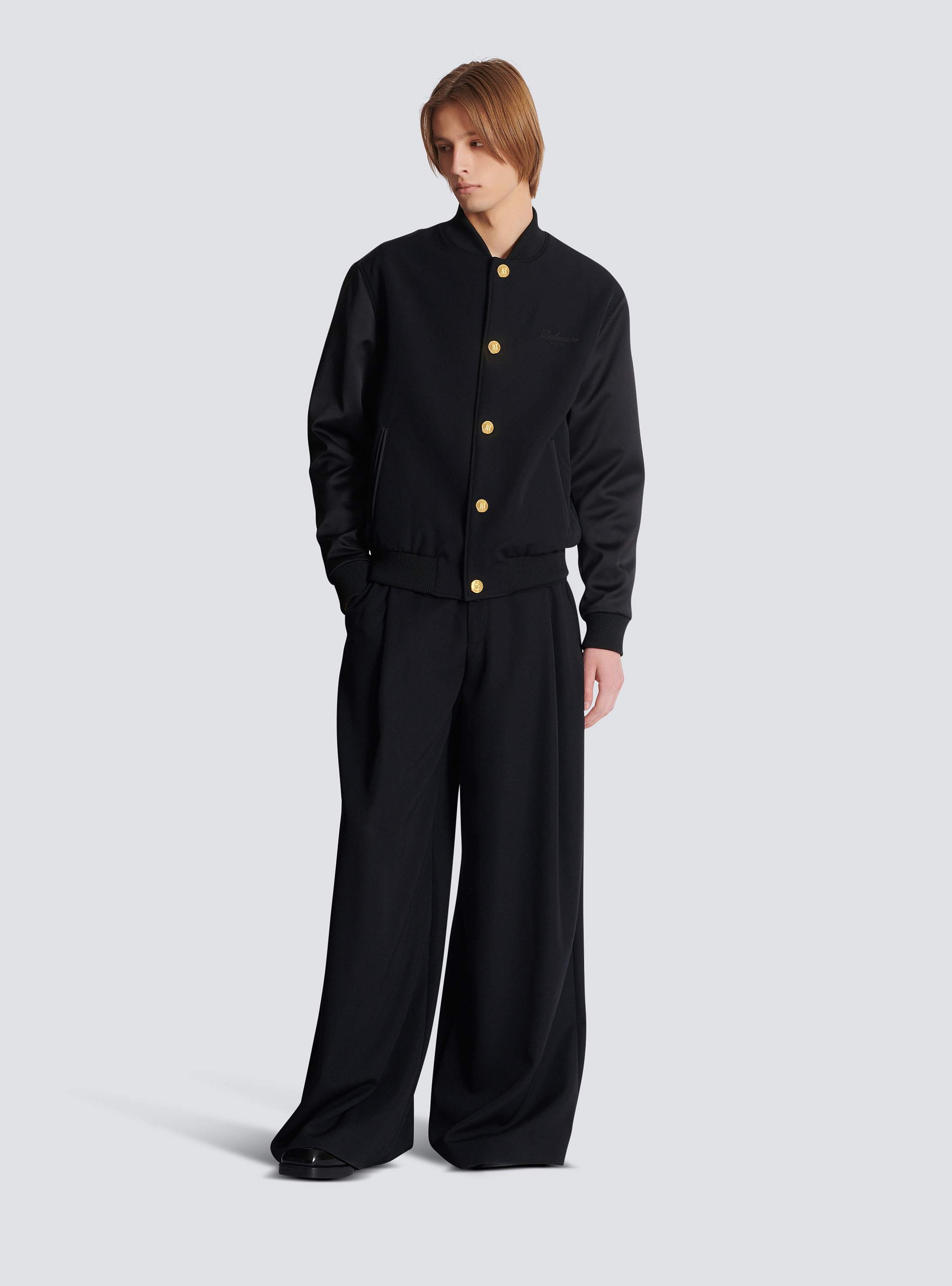 Varsity jacket in grain de poudre wool and satin