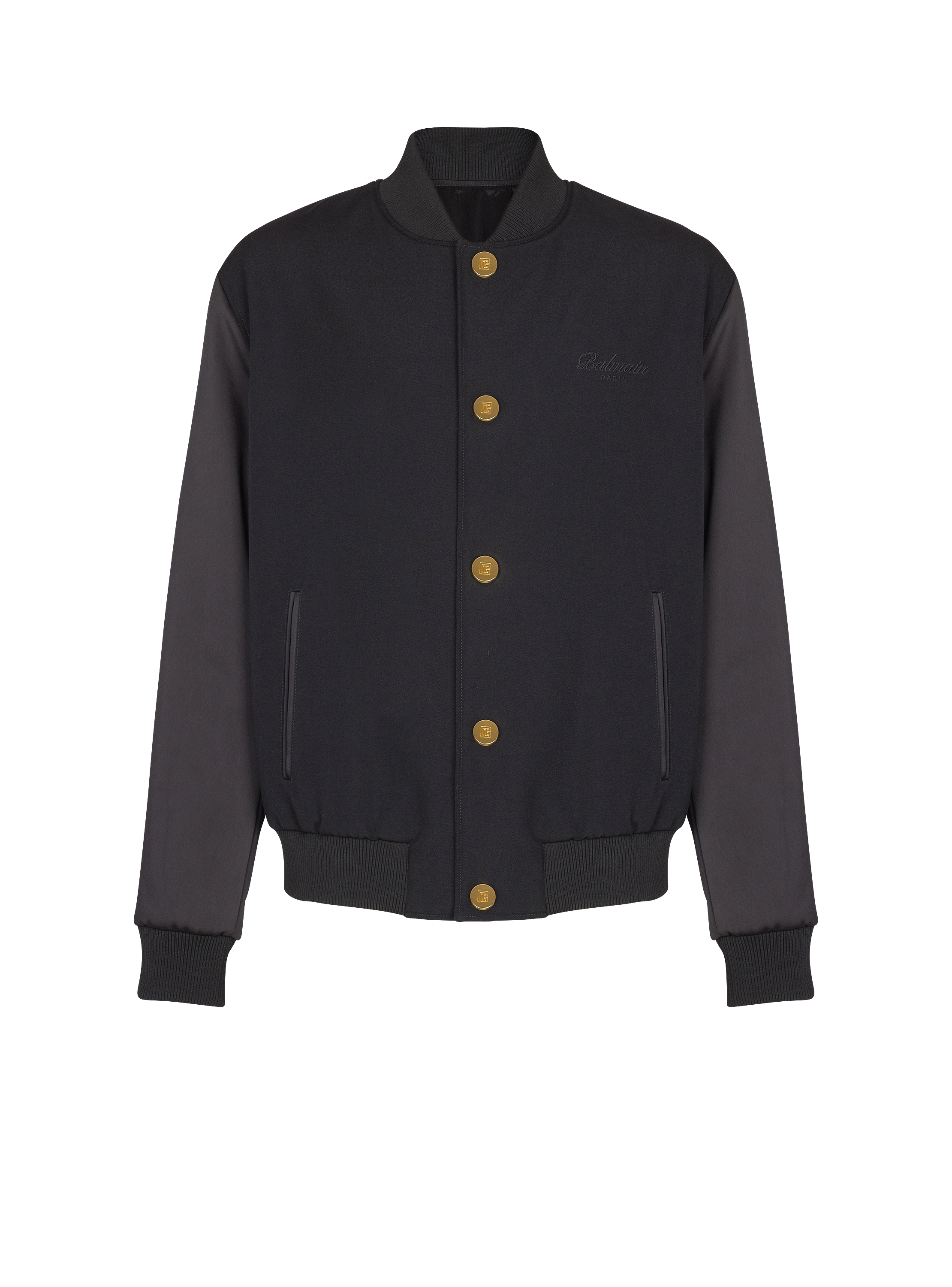 Varsity jacket in grain de poudre wool and satin