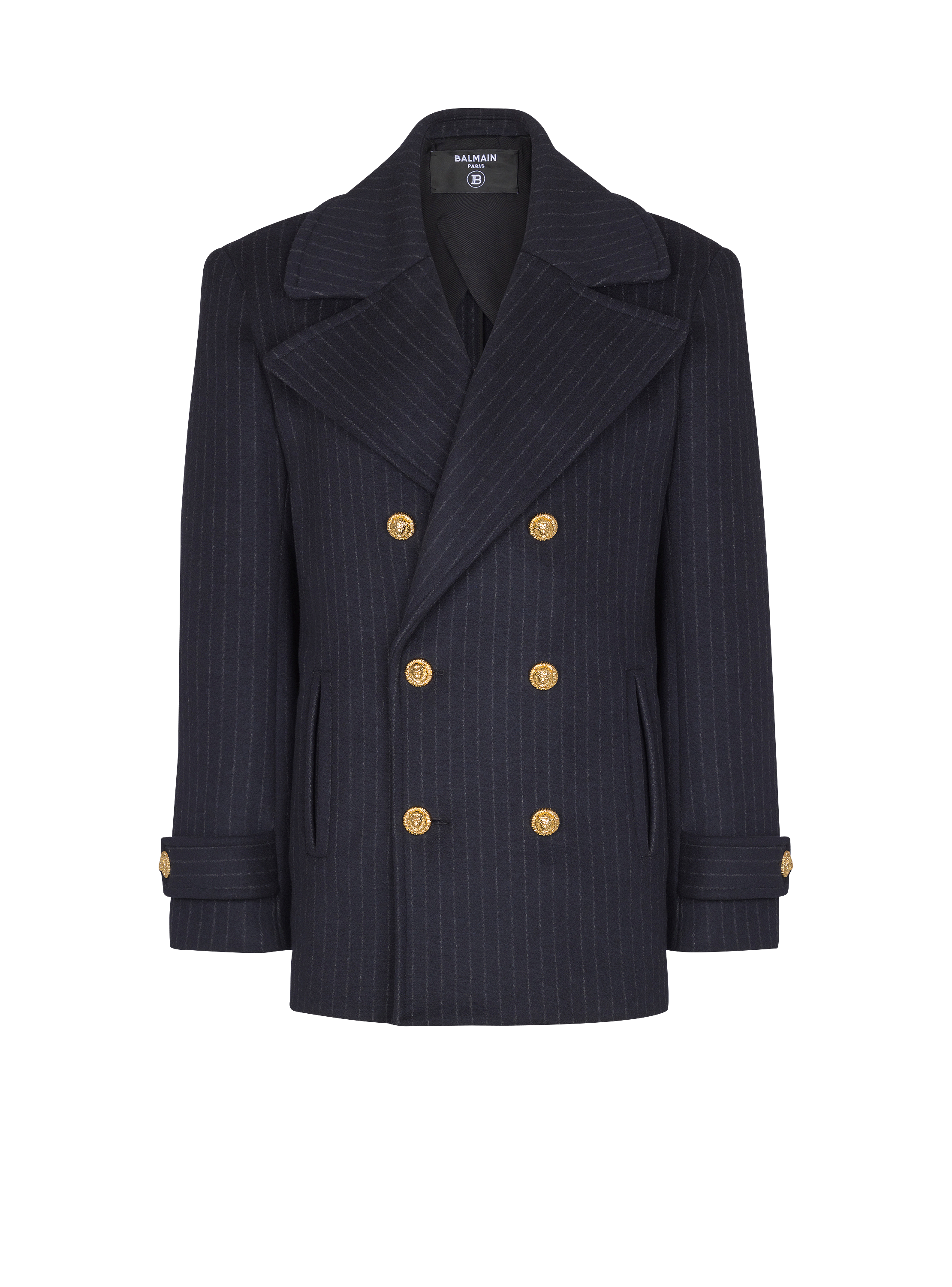 Short striped wool pea coat