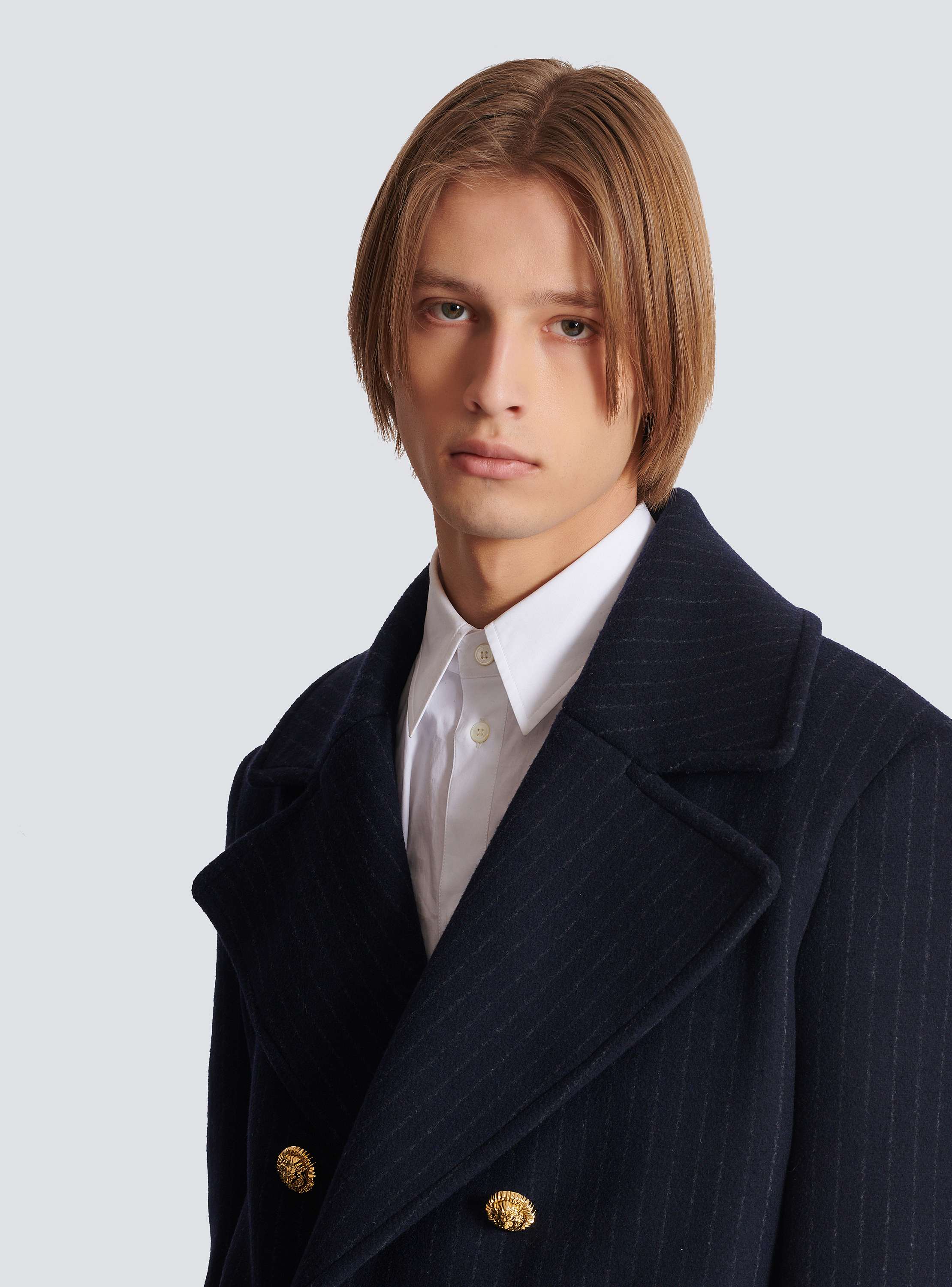 Short striped wool pea coat