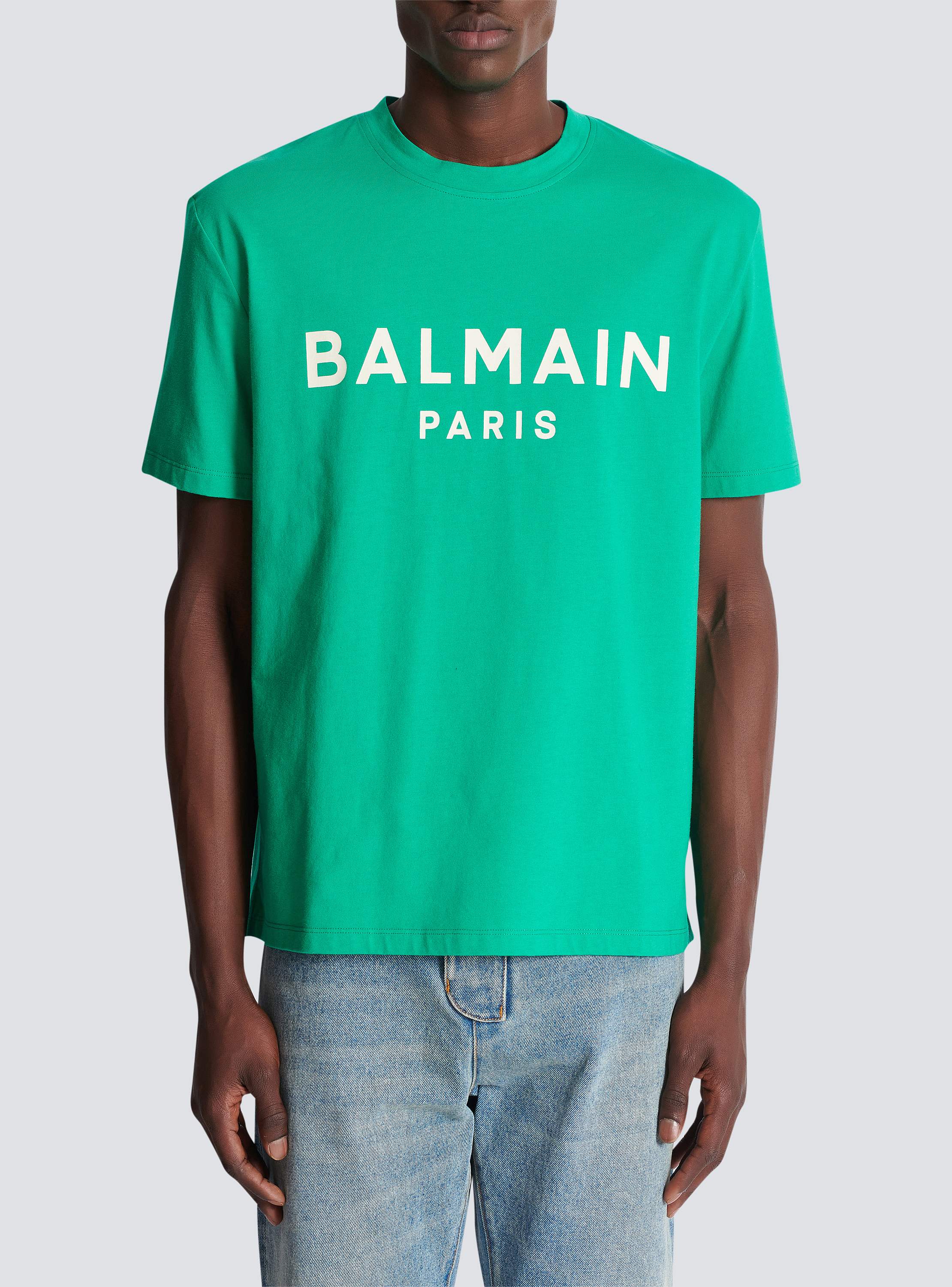 【送料&関税込】Balmain Green Cotton T-shirt Balmain Mens Dark Green Cotton Embroidered Logo T-Shirt Size