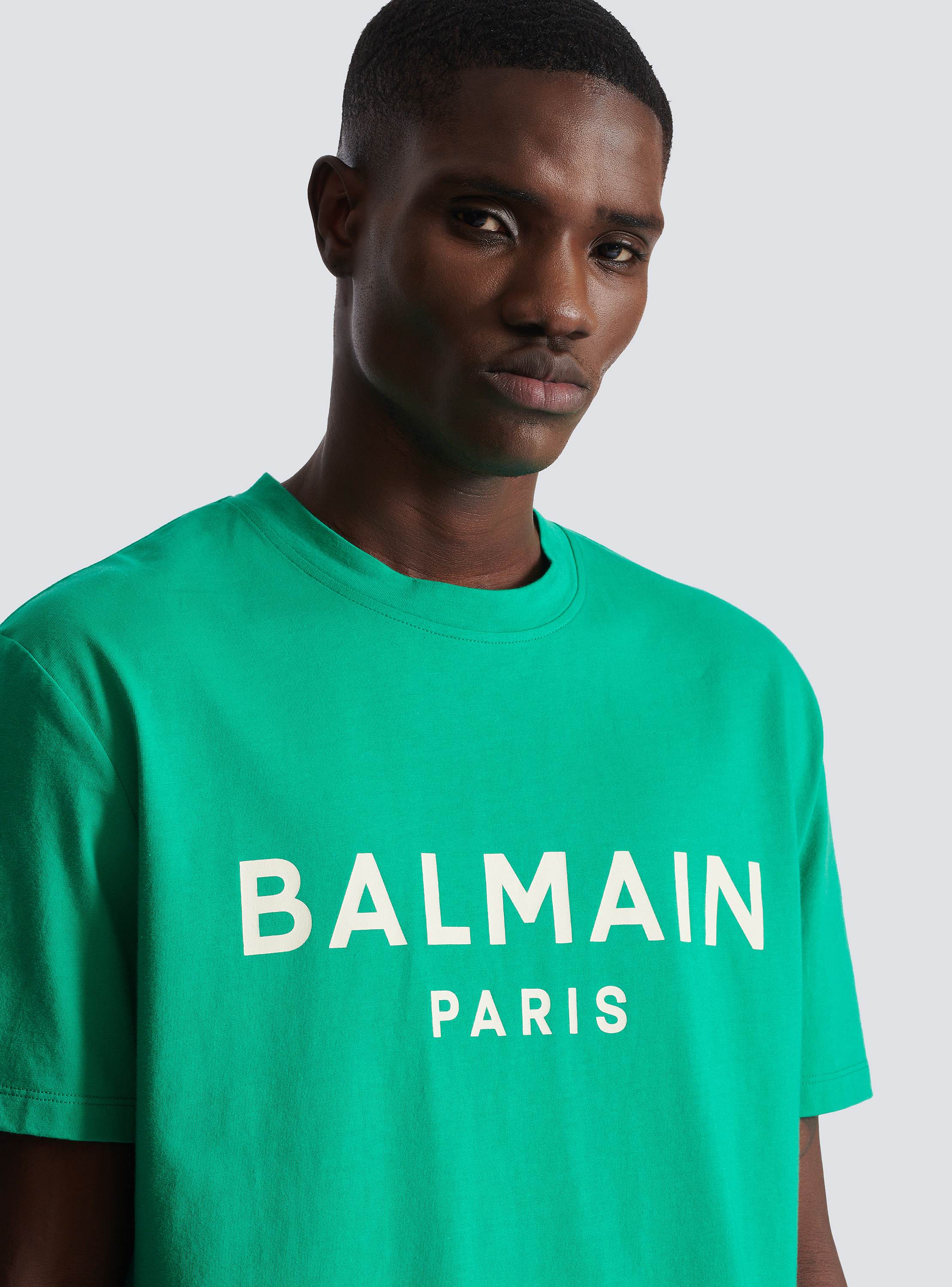 BALMAIN/バルマン パリプリントTシャツ グリーン T-shirt with Balmain Paris print - Men | BALMAIN