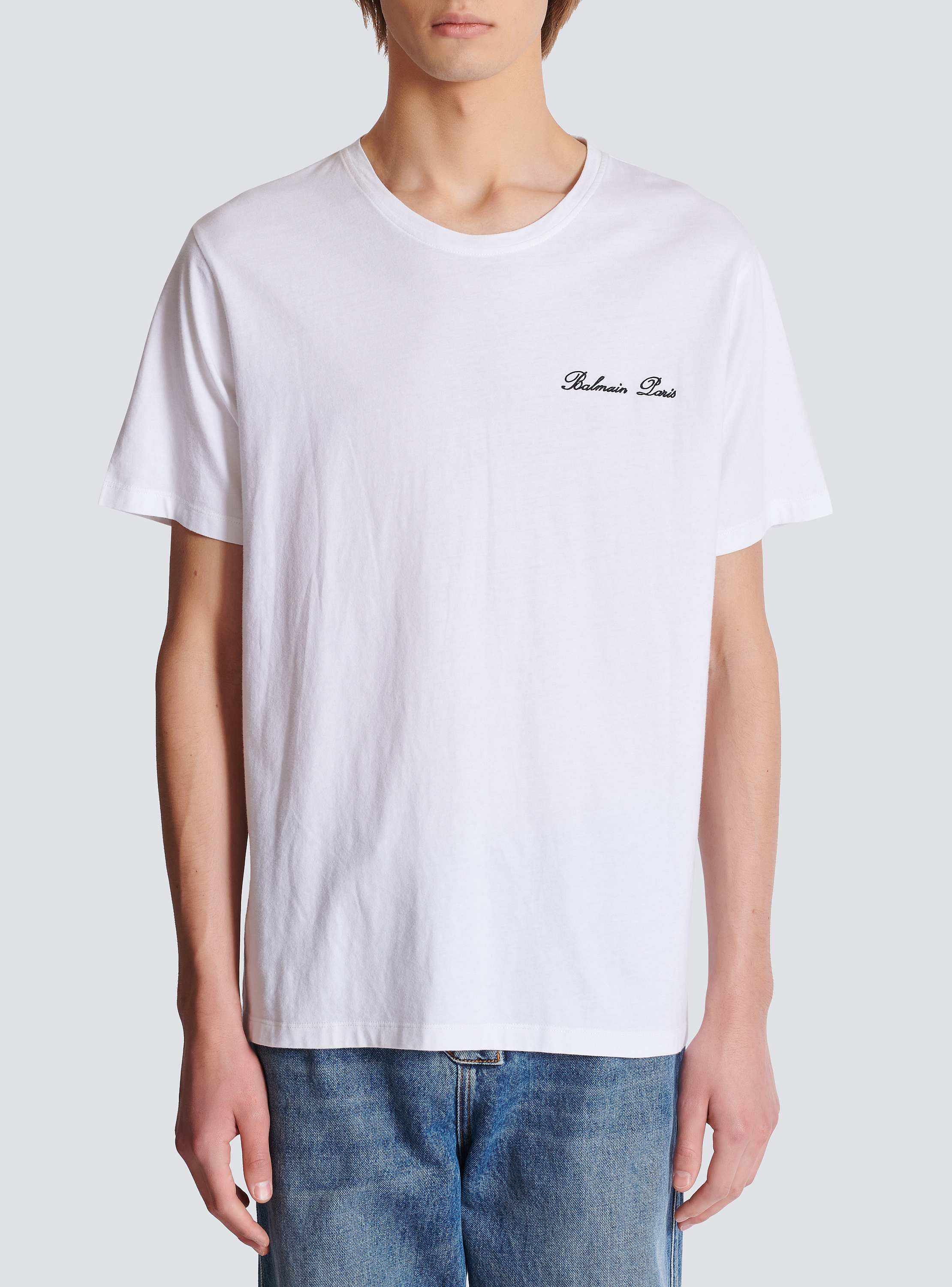 Tシャツ・カットソー BALMAIN FW25 'Signature' T-shirt (FH1EG000BC68 GAB) Balmain Black Embroidered Signature T-shirt | Fashion Clinic