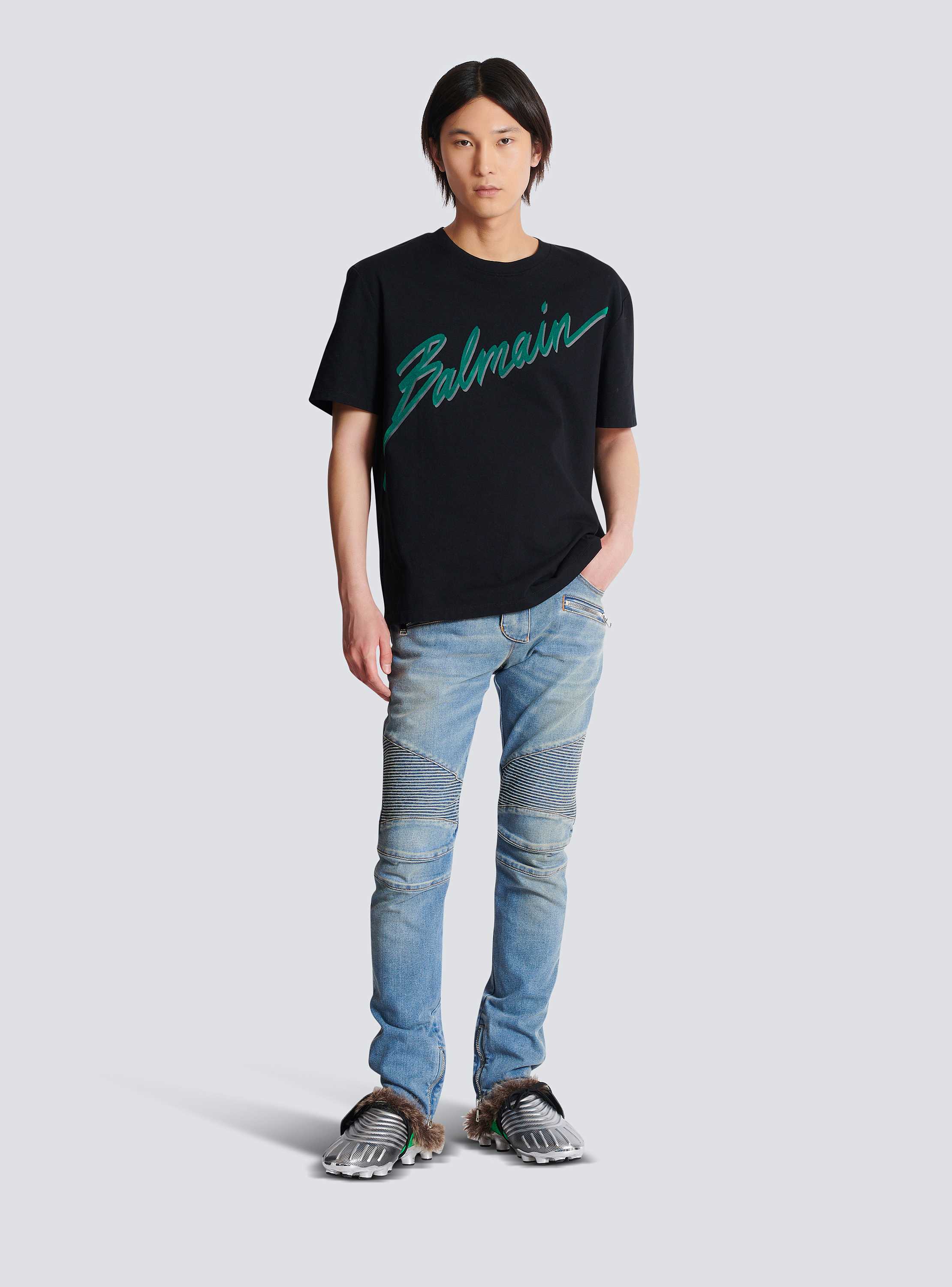 【SALE】Balmainレター フロックTシャツ フロック加工Balmainレター入り Tシャツ - Men | BALMAIN