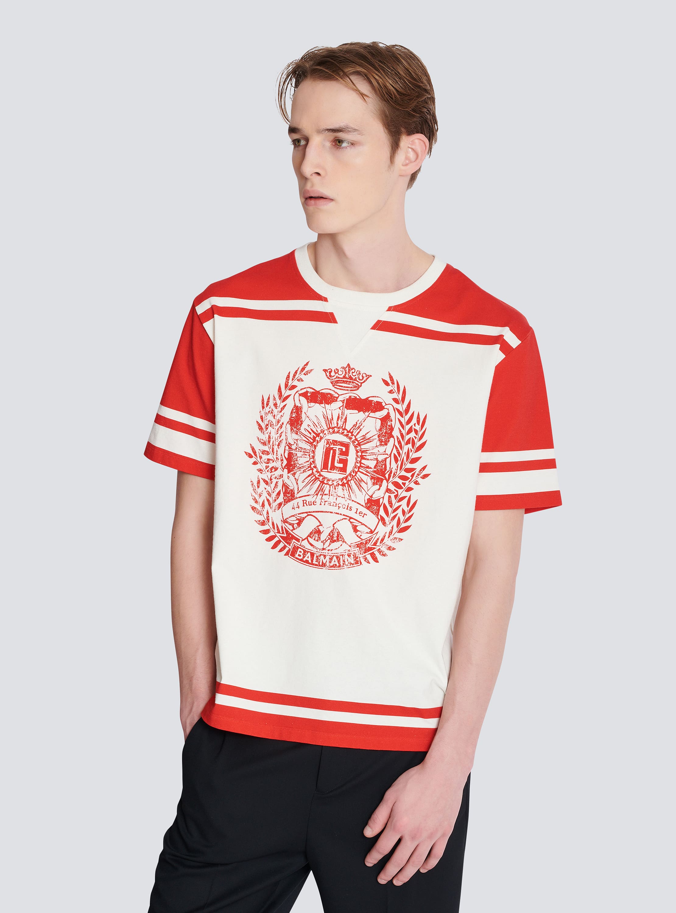 Varsity T-shirt with Balmain Écusson print