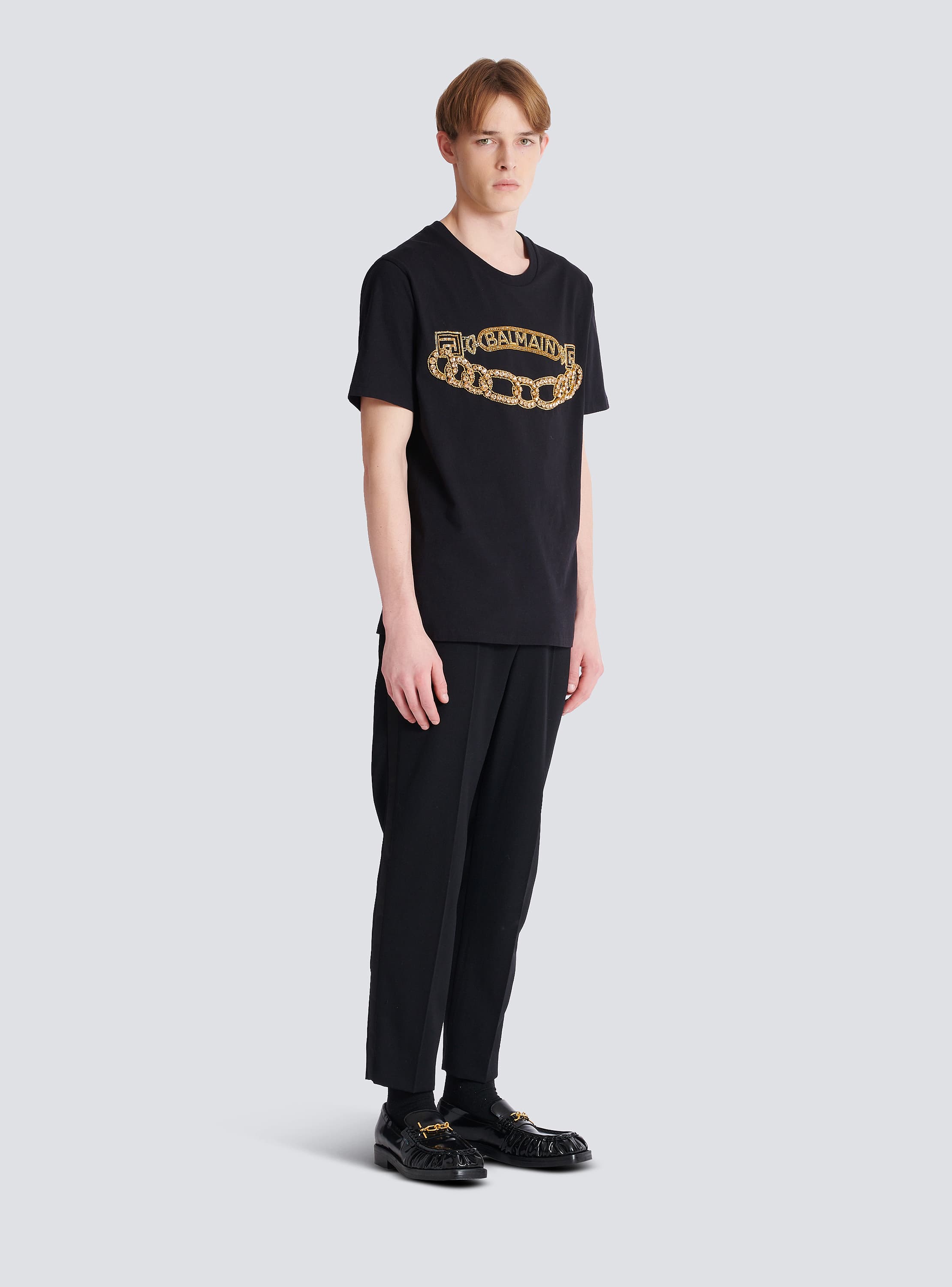 Balmain Chain Logo Embroidered T-Shirt