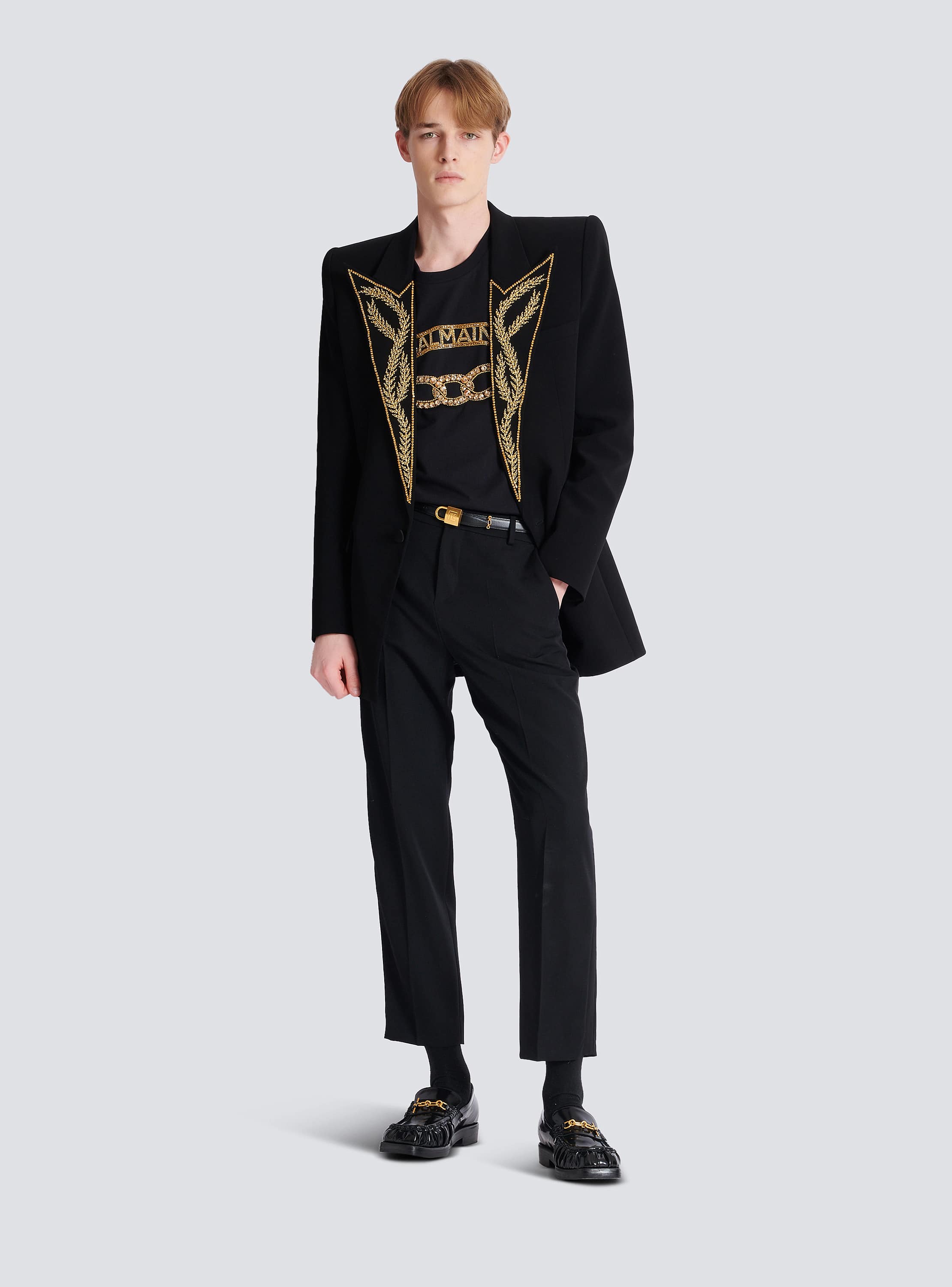 Balmain Chain Logo Embroidered T-Shirt