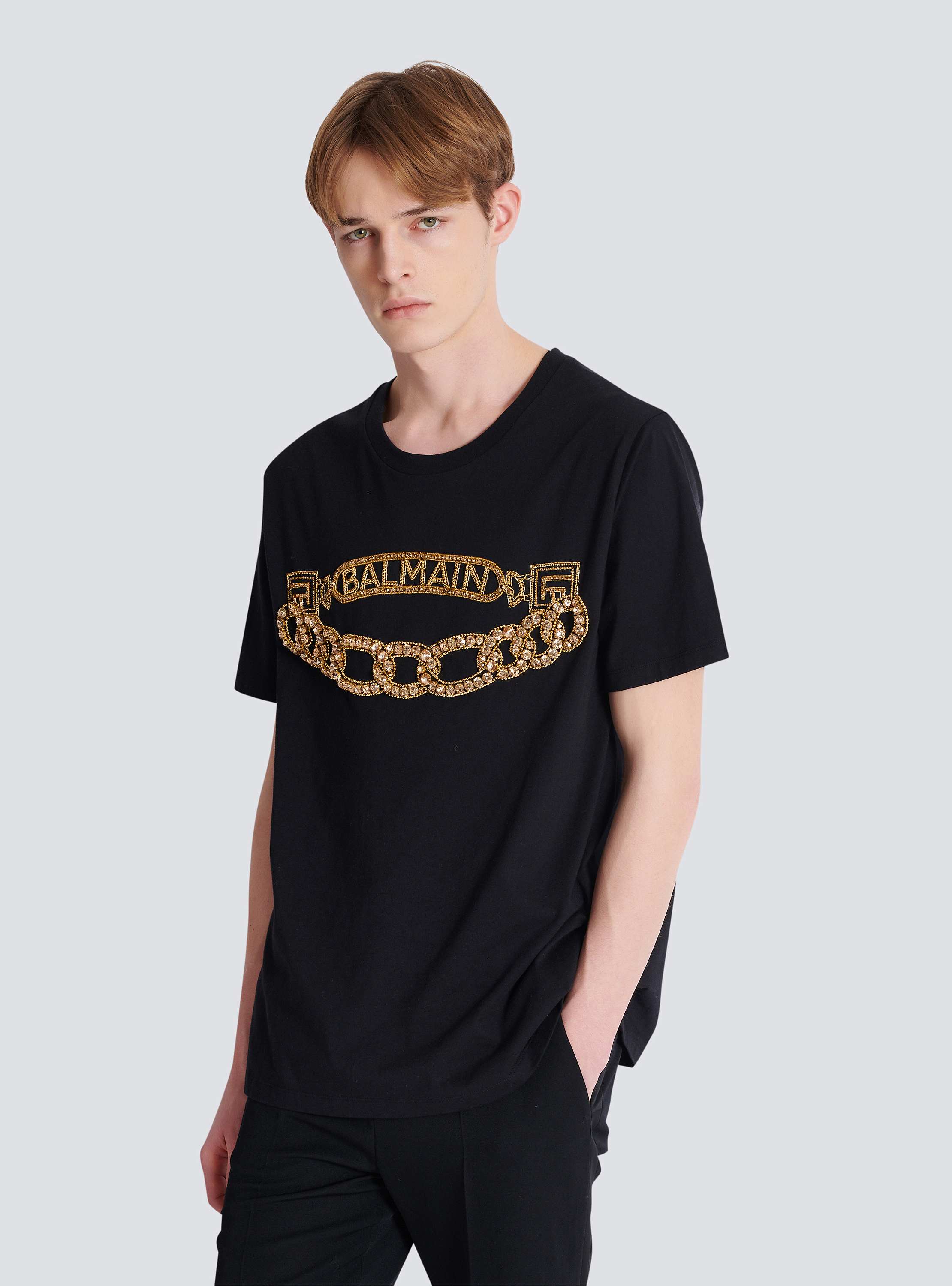 Balmain Chain Logo Embroidered T-Shirt