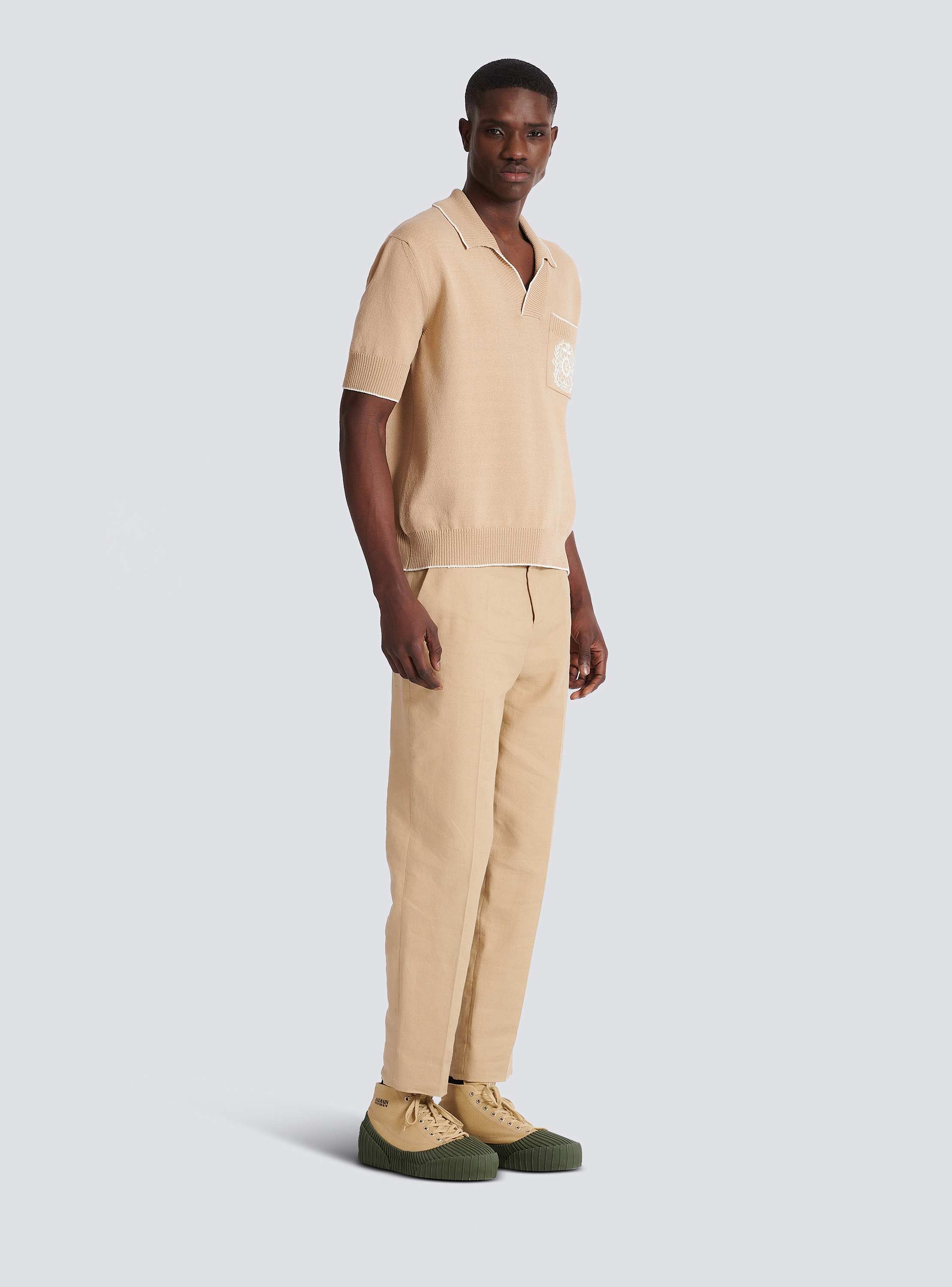 Balmain Écusson embroidered knit polo shirt beige beige