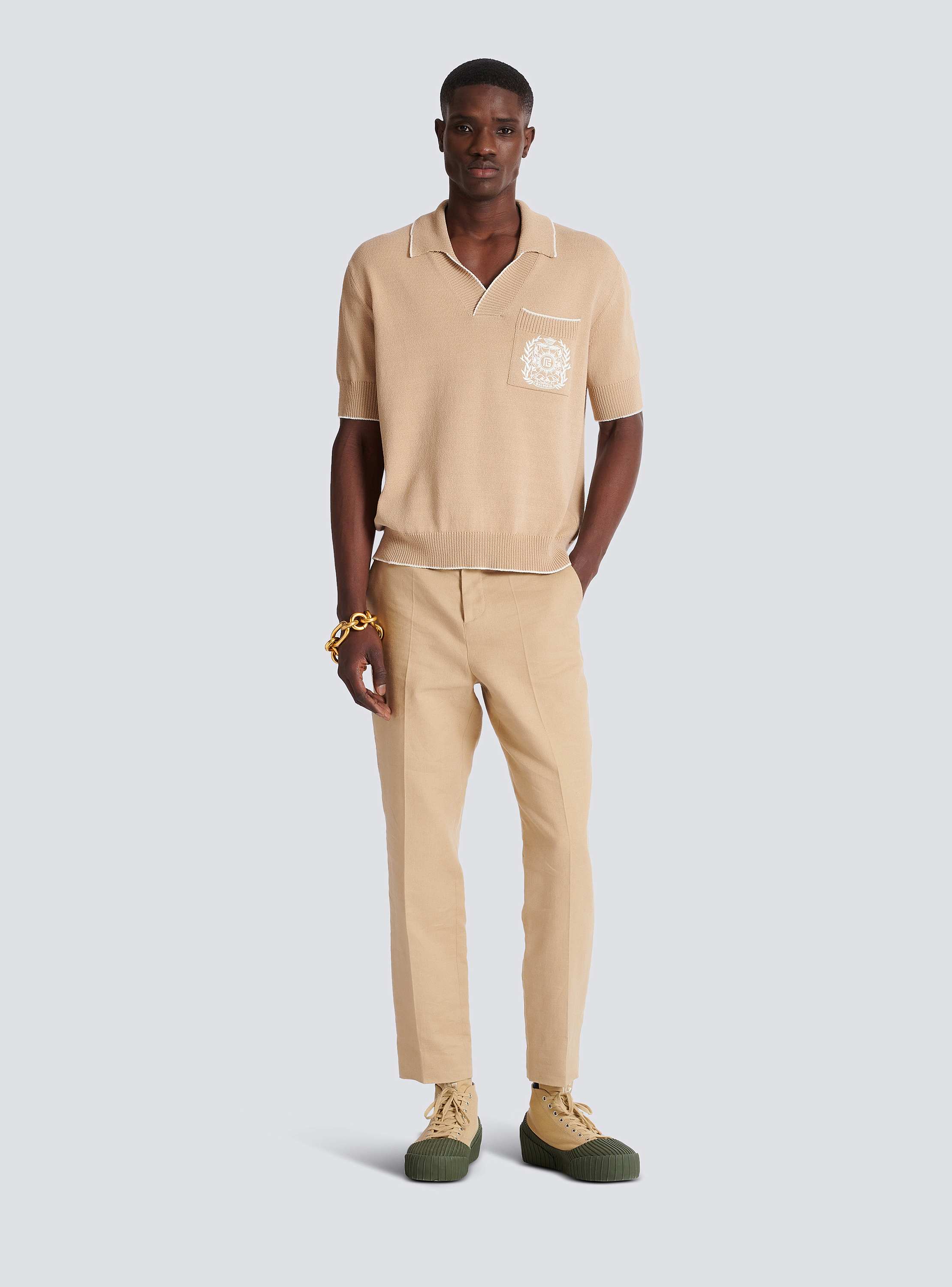 Balmain Écusson embroidered knit polo shirt