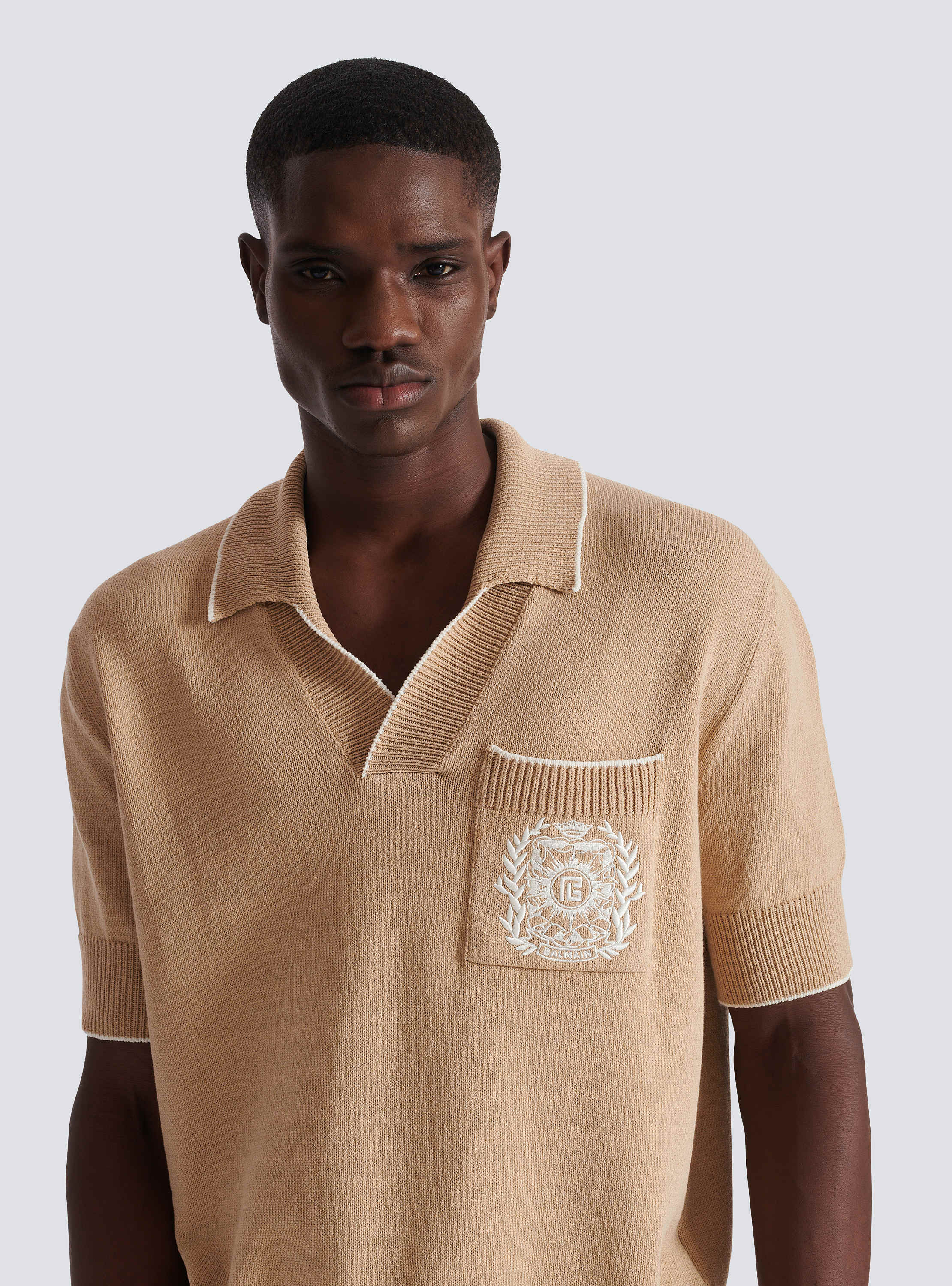 Balmain Écusson embroidered knit polo shirt