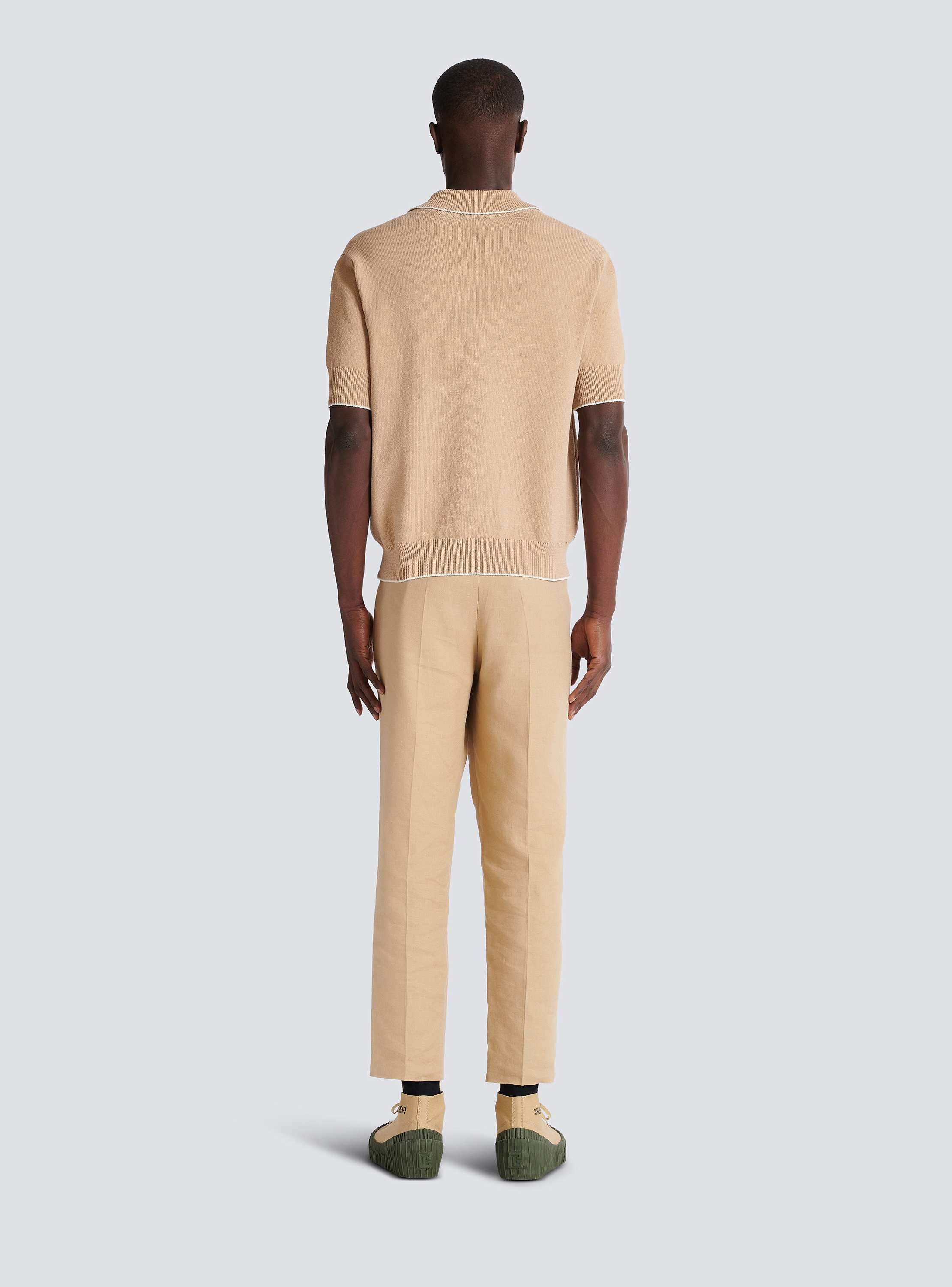Balmain Écusson embroidered knit polo shirt beige beige