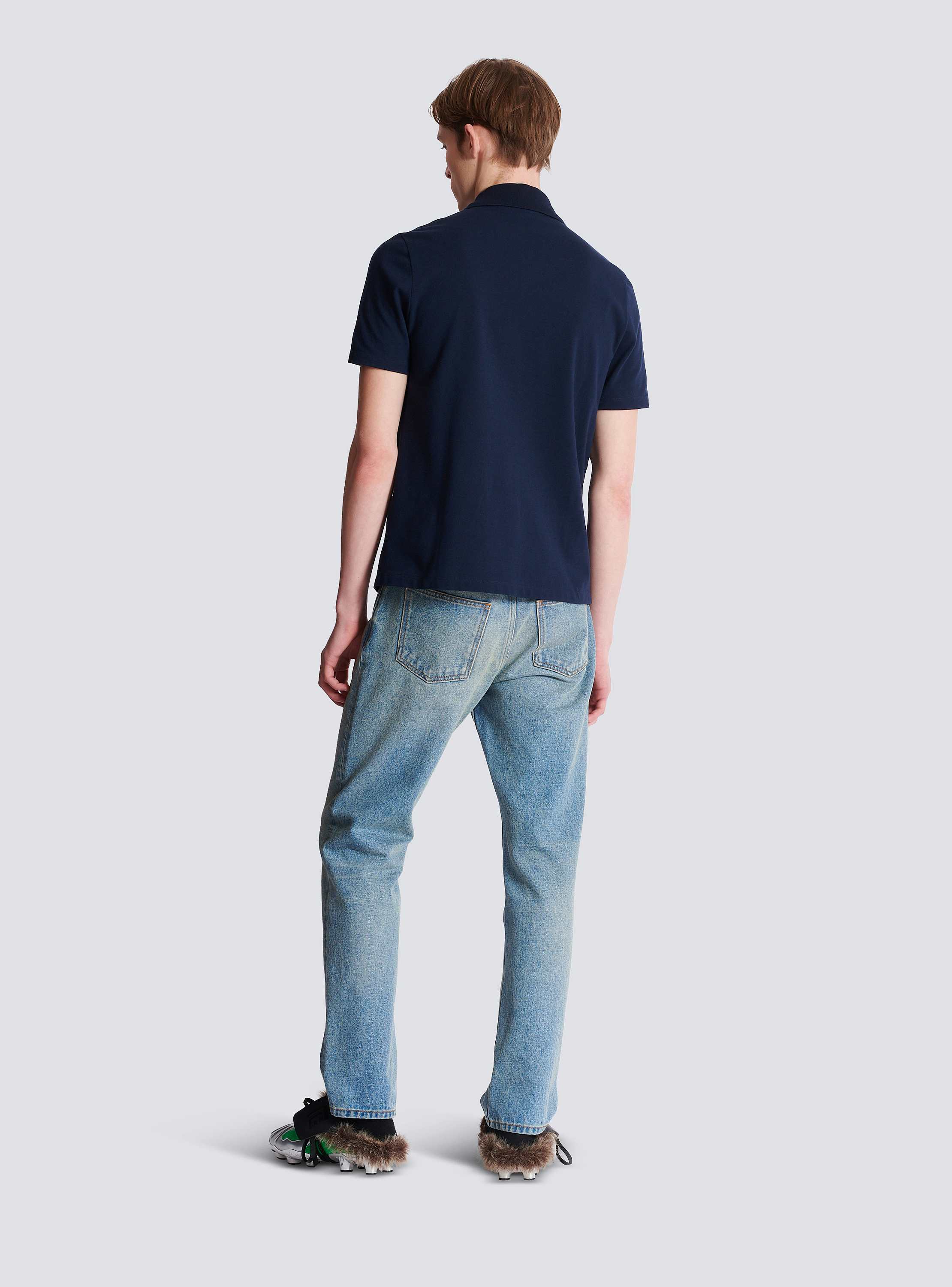 Cotton polo shirt with Écusson print navy navy - Men | BALMAIN