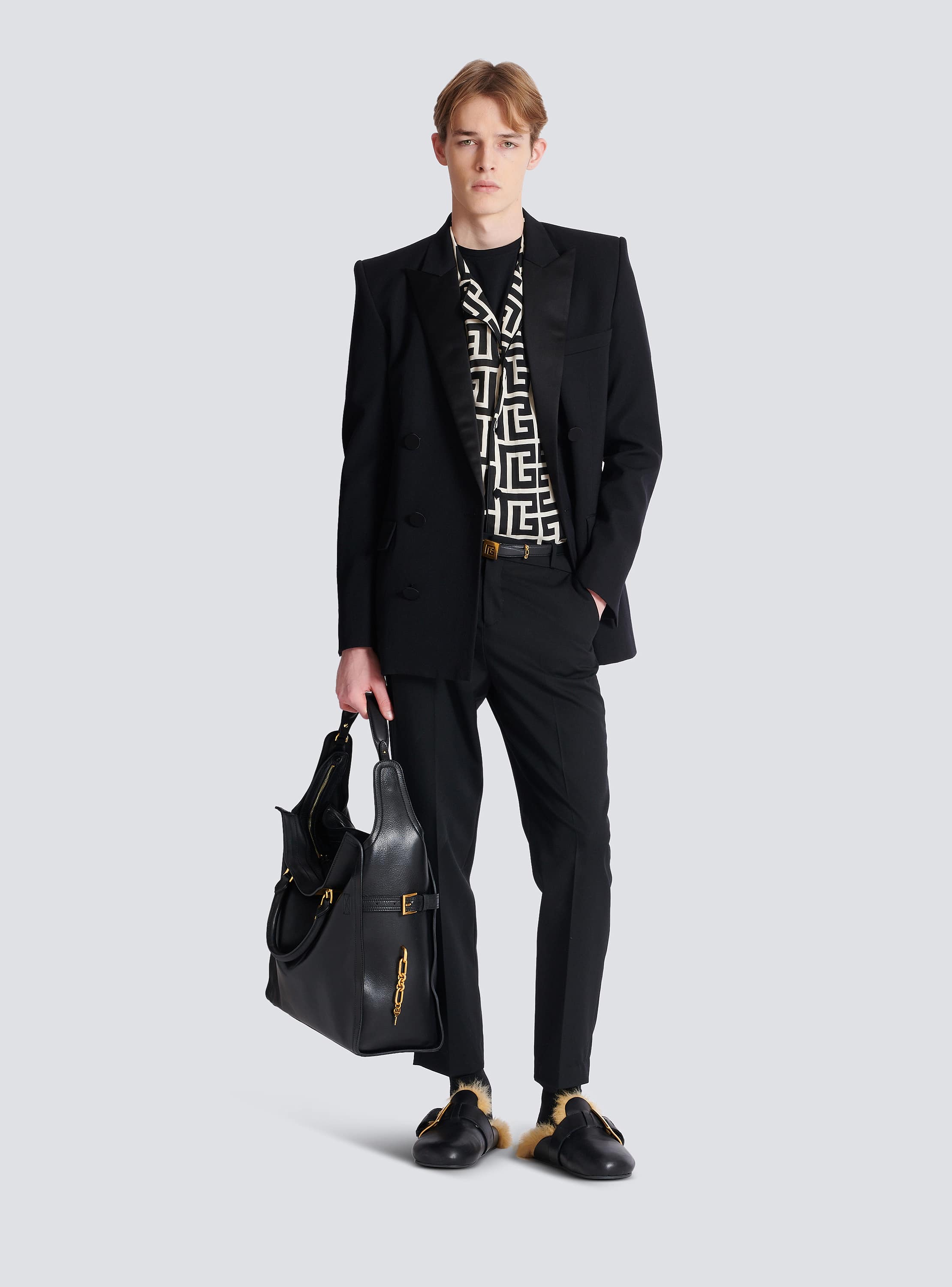 Tシャツ・カットソー BALMAIN FW25 MONOGRAM PRINT PAJAMA SHIRT (FH1HN011VD01 GFE) Pyjama shirt with monogrammed print - Men | BALMAIN