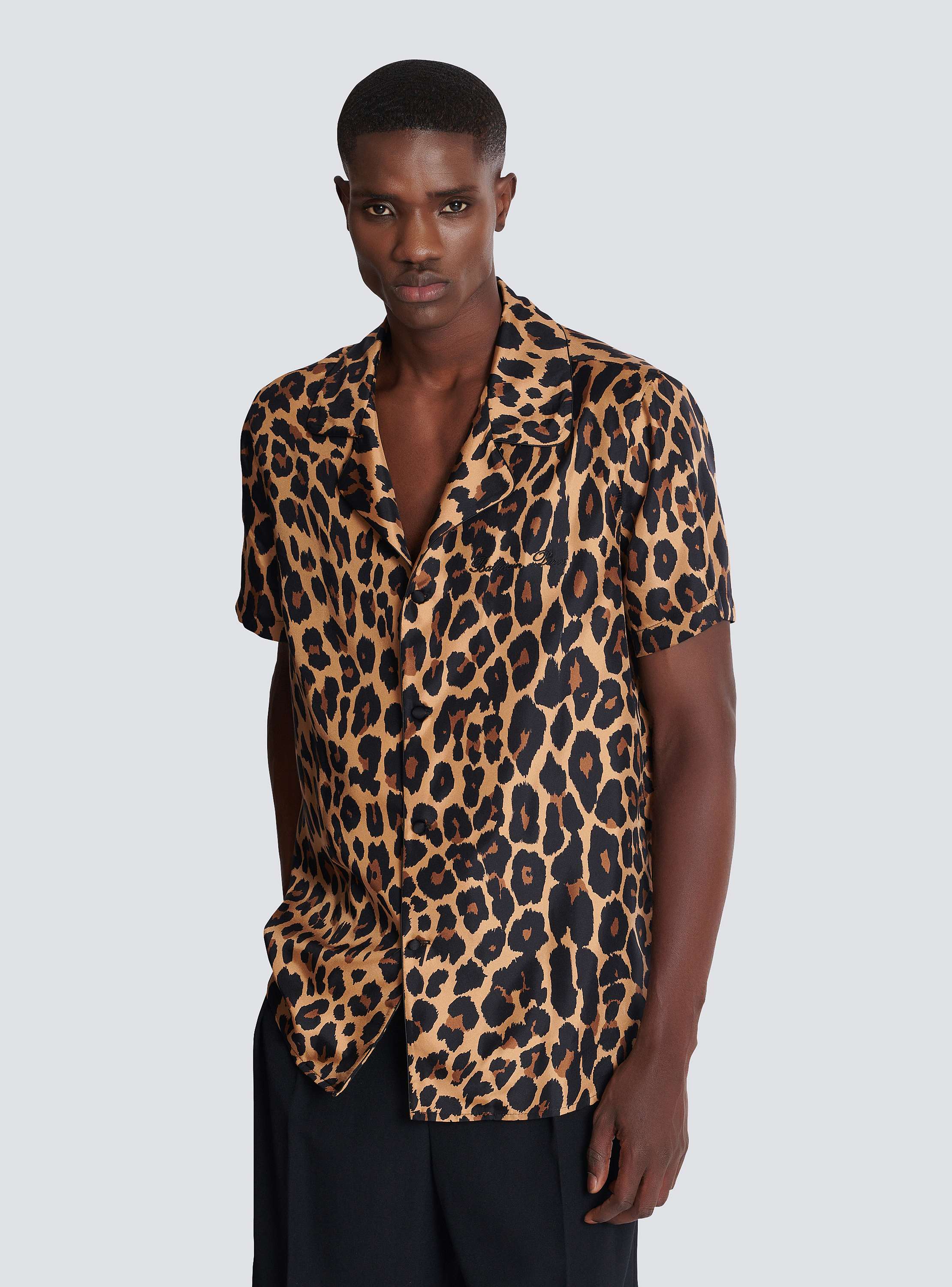 Leopard print silk pyjama shirt