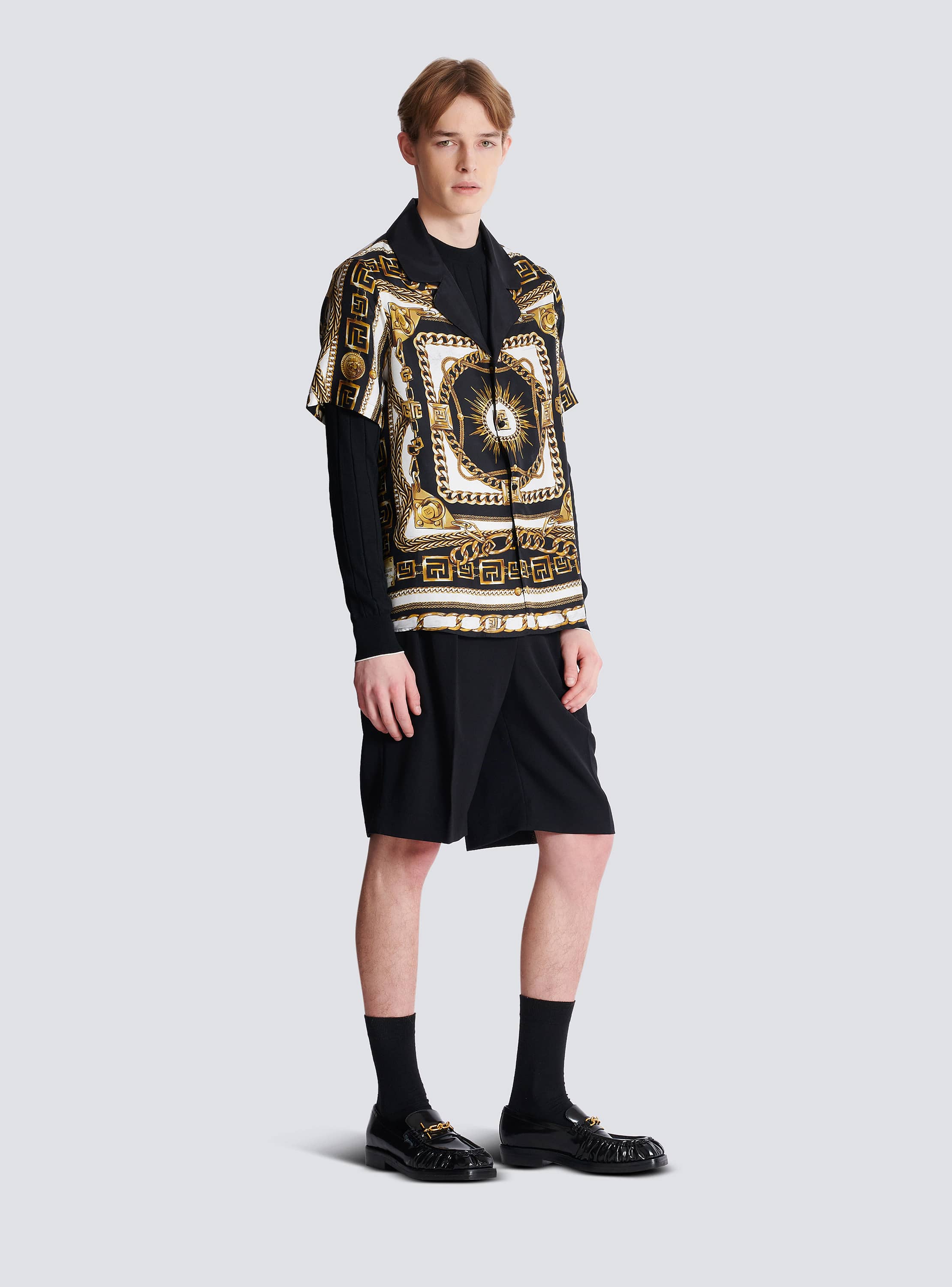 「BALMAIN」コットン混ツイード ブレザー チェック柄 Printed pyjama shirt with Foulard Chaînes pattern - Men
