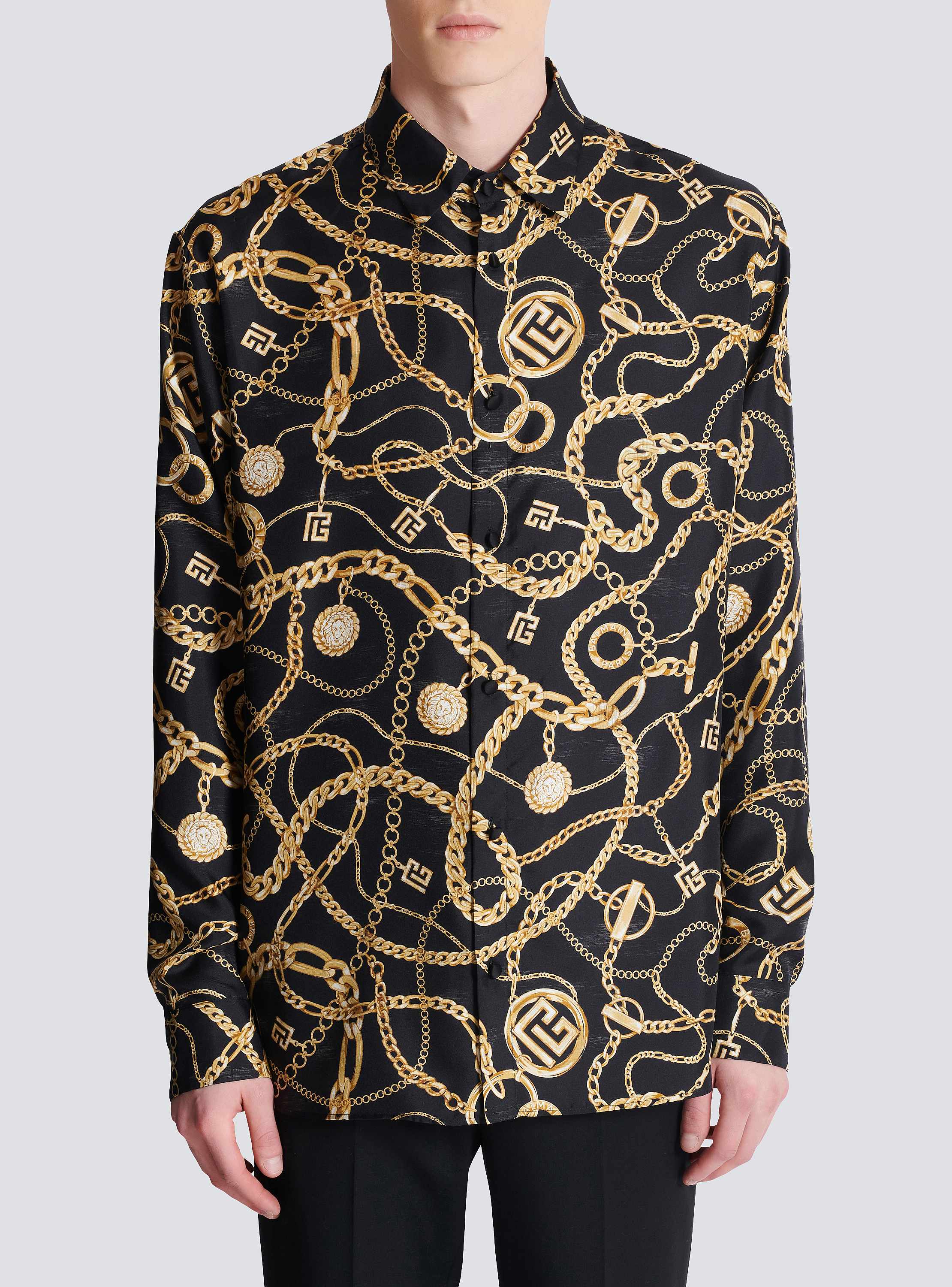 Printed silk shirt with Chaînes pattern multicolor - Men