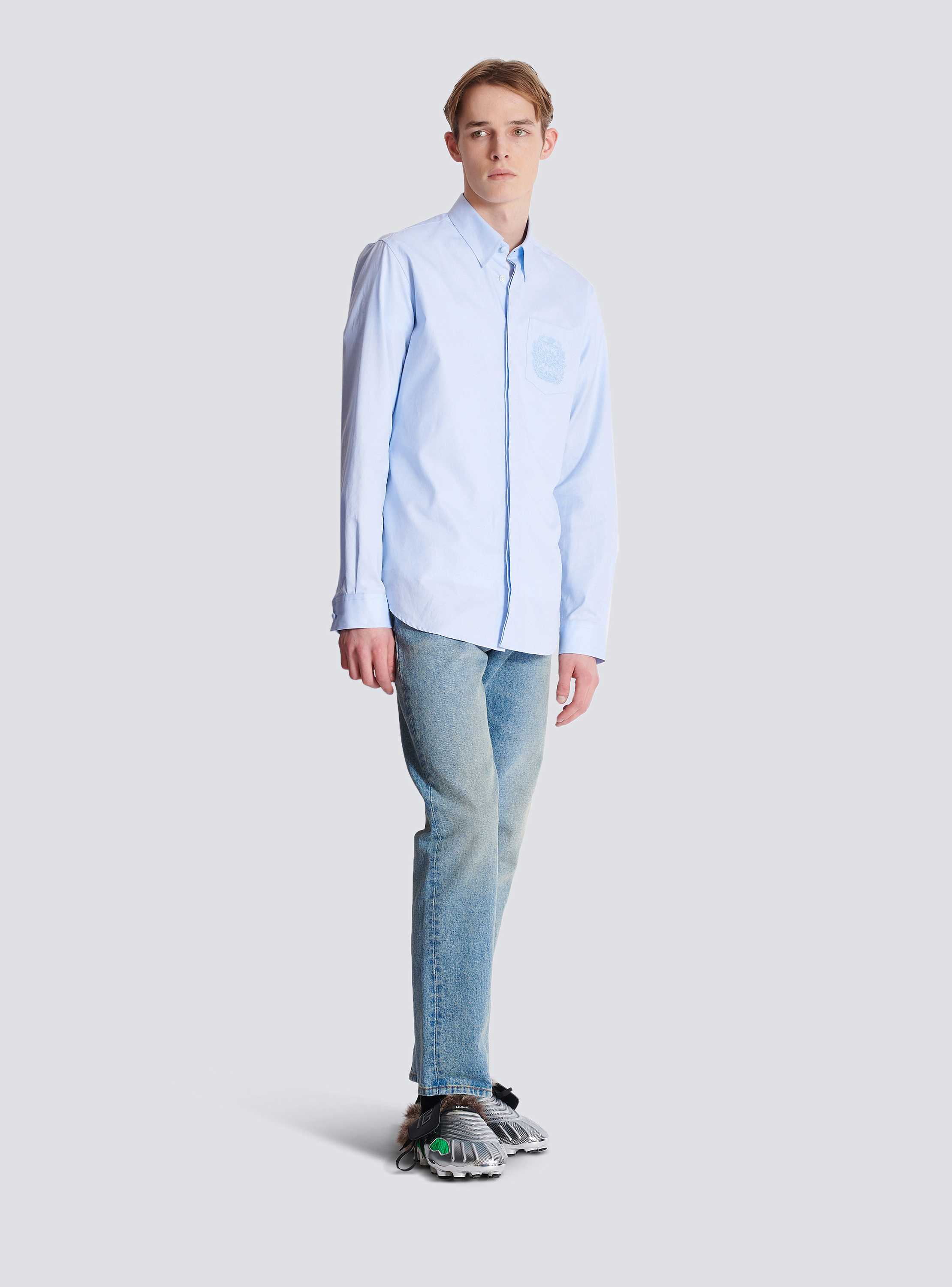 Balmain Écusson embroidered cotton shirt blue blue - Men