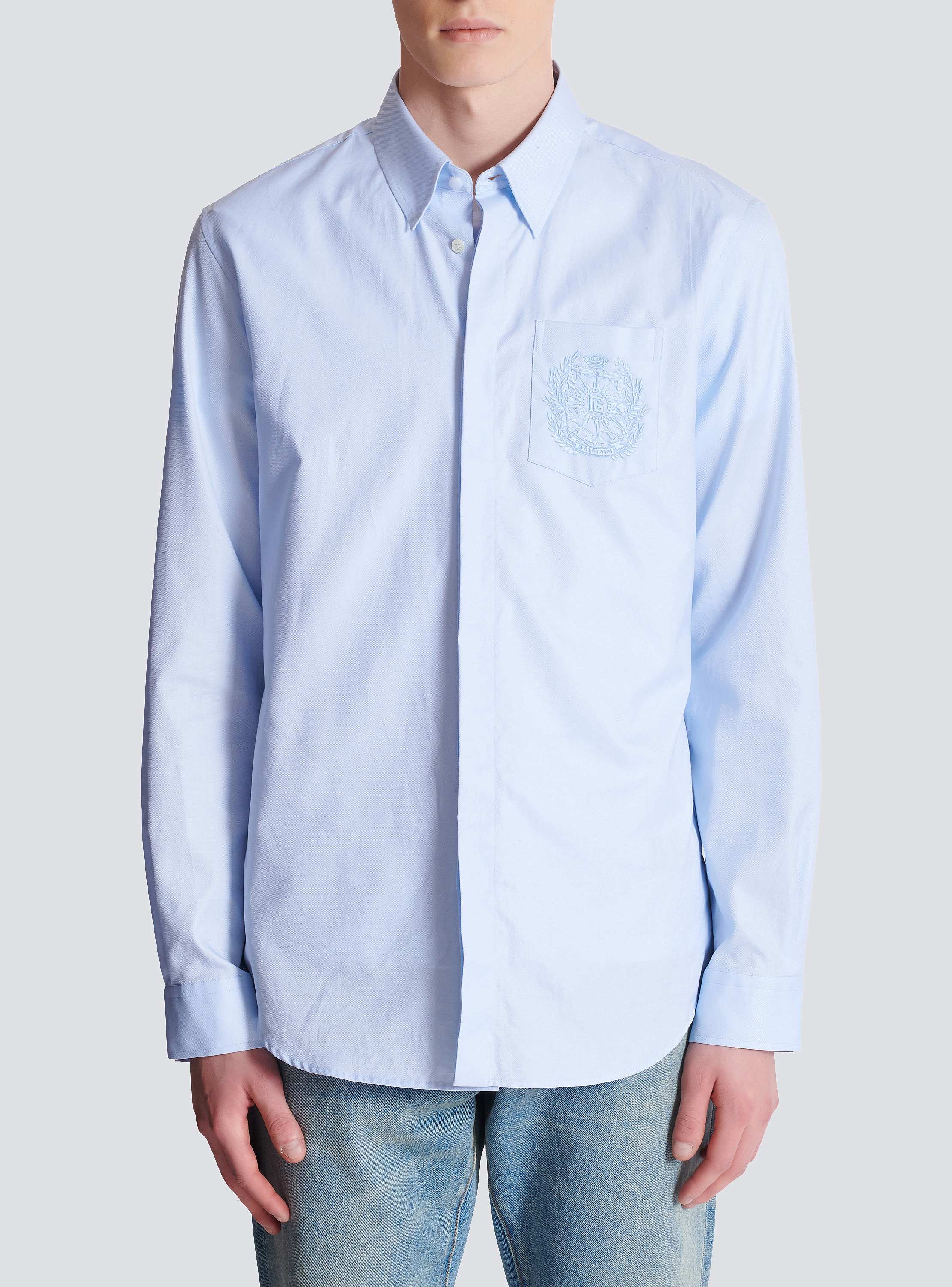 Balmain Écusson embroidered cotton shirt