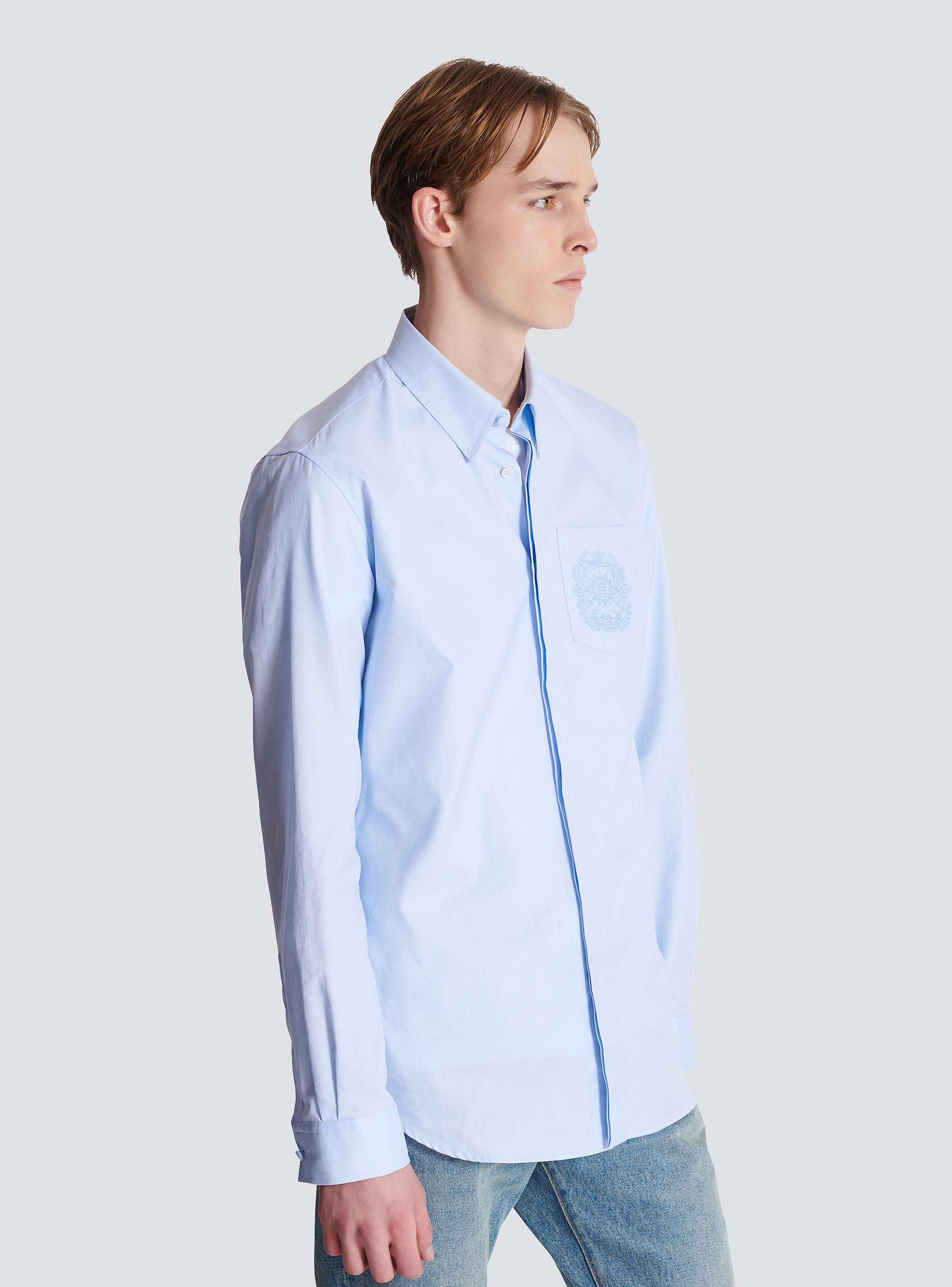 Balmain Écusson embroidered cotton shirt