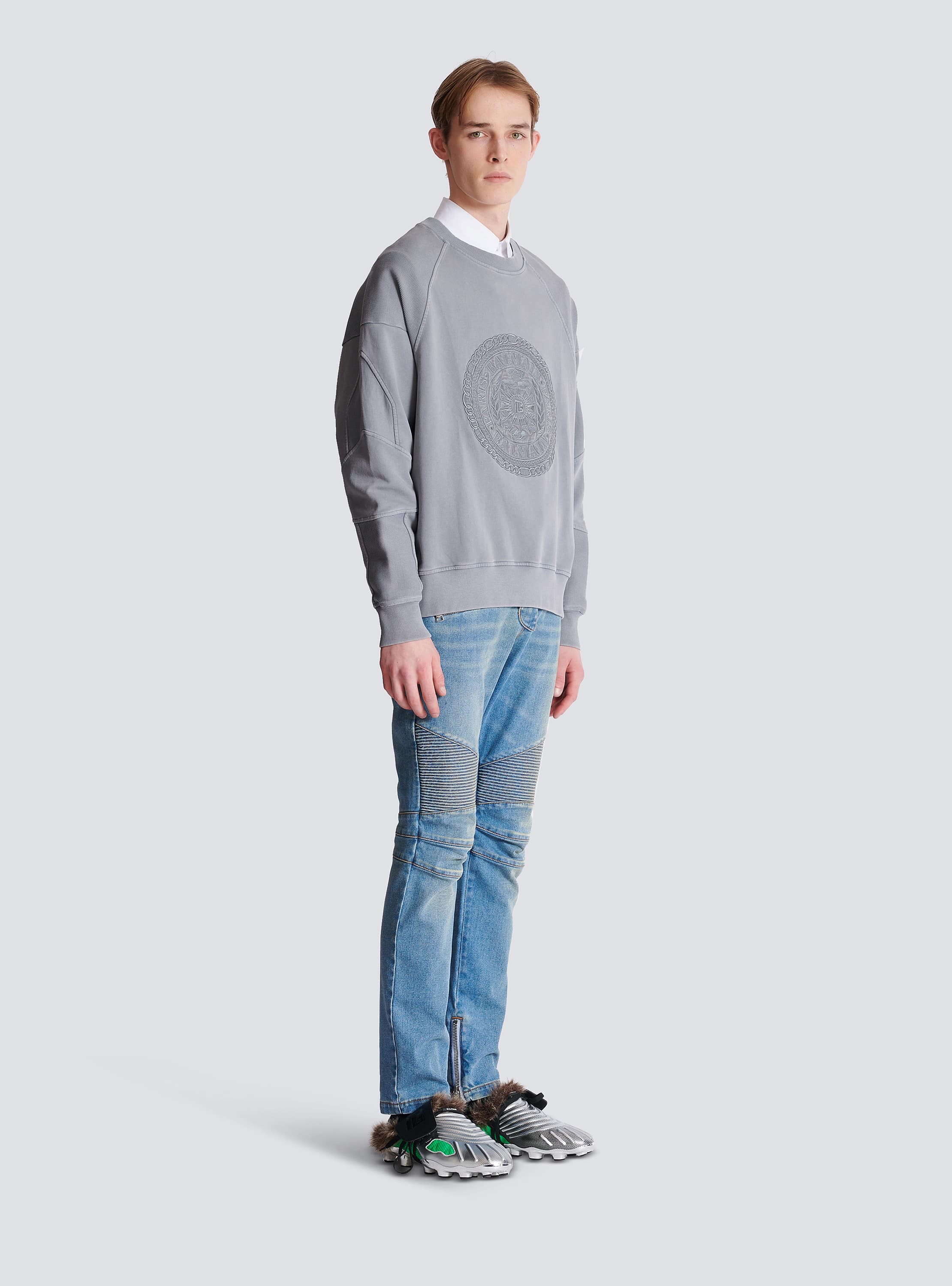 Embroidered Balmain Médaille sweatshirt grey grey - Men