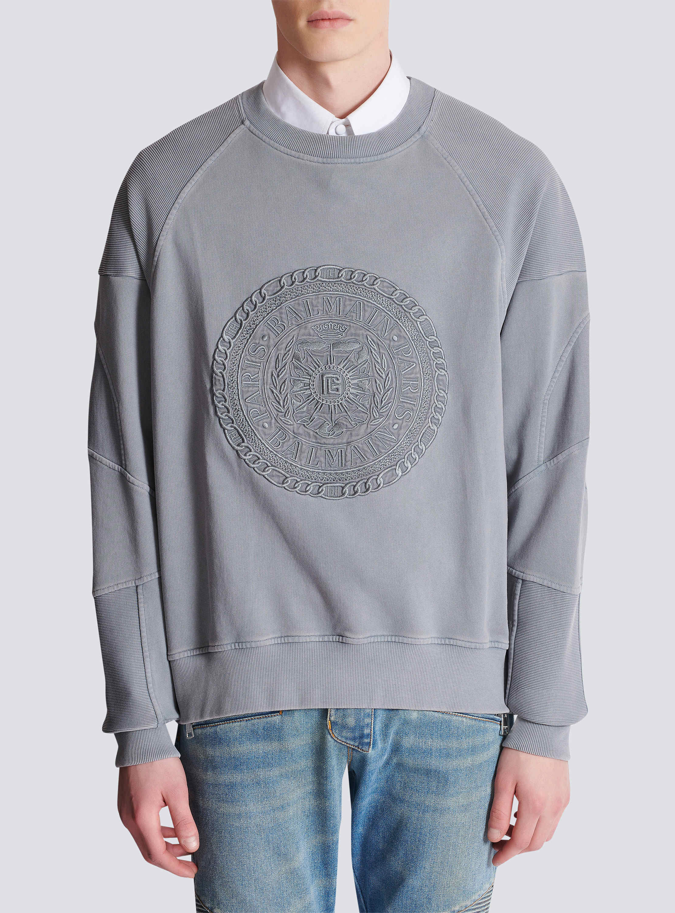 Embroidered Balmain Médaille sweatshirt grey grey - Men