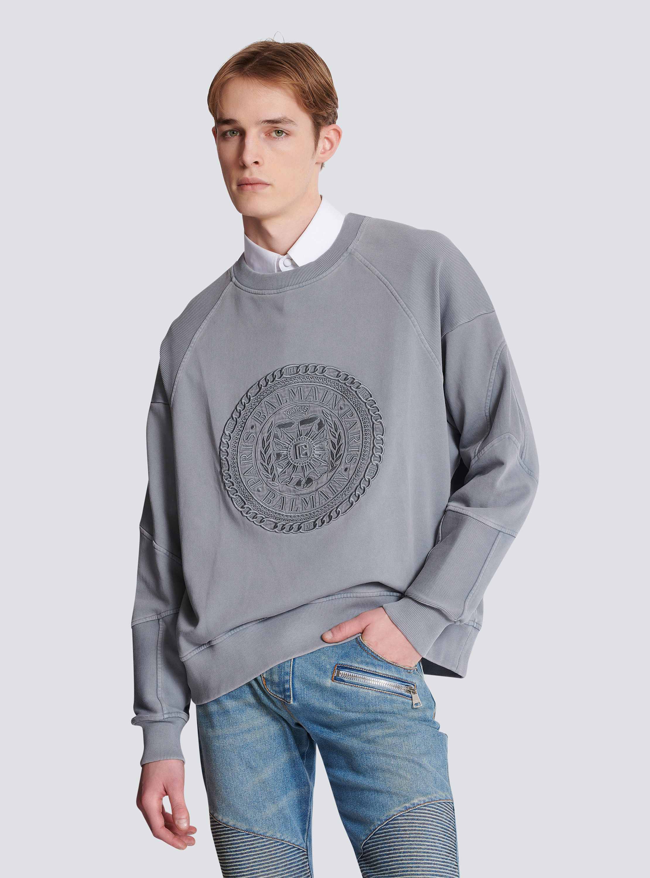 Embroidered Balmain Médaille sweatshirt grey grey - Men