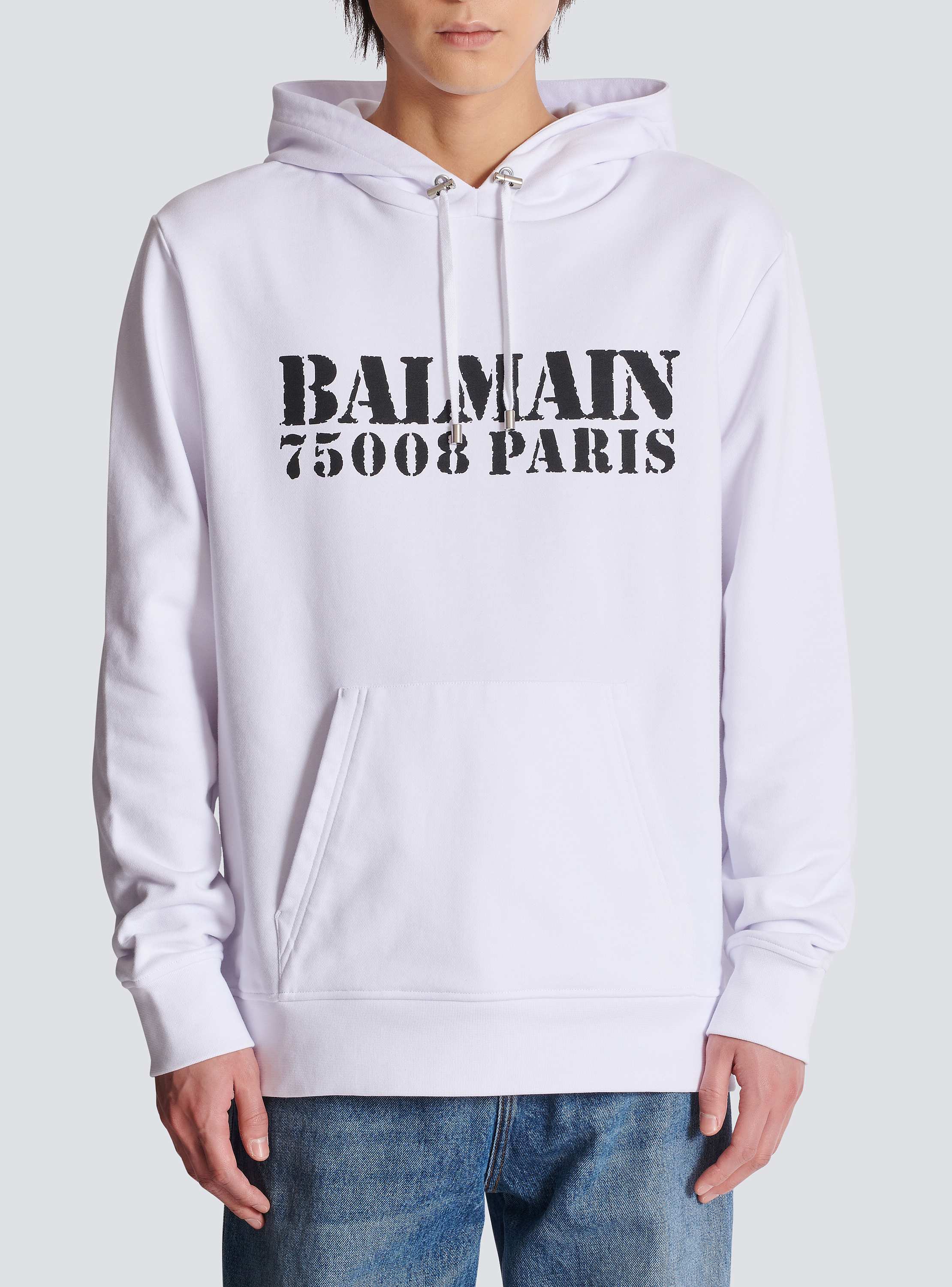 【送料&関税込】Balmain Monogrammed Hooded Sweatshirt Balmain Stamp printed hoodie - Men | BALMAIN