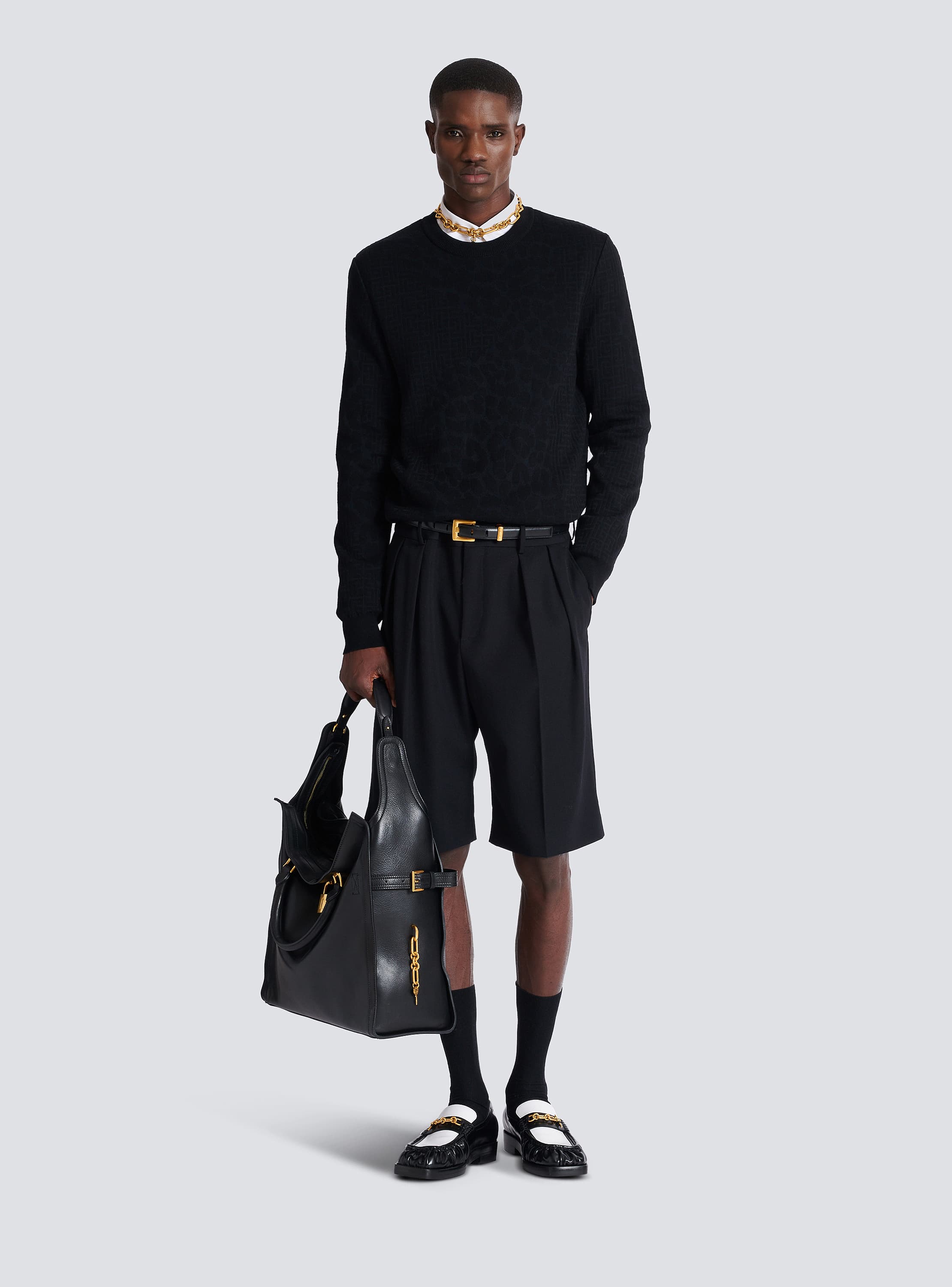 Monogram knit and leopard pattern jumper