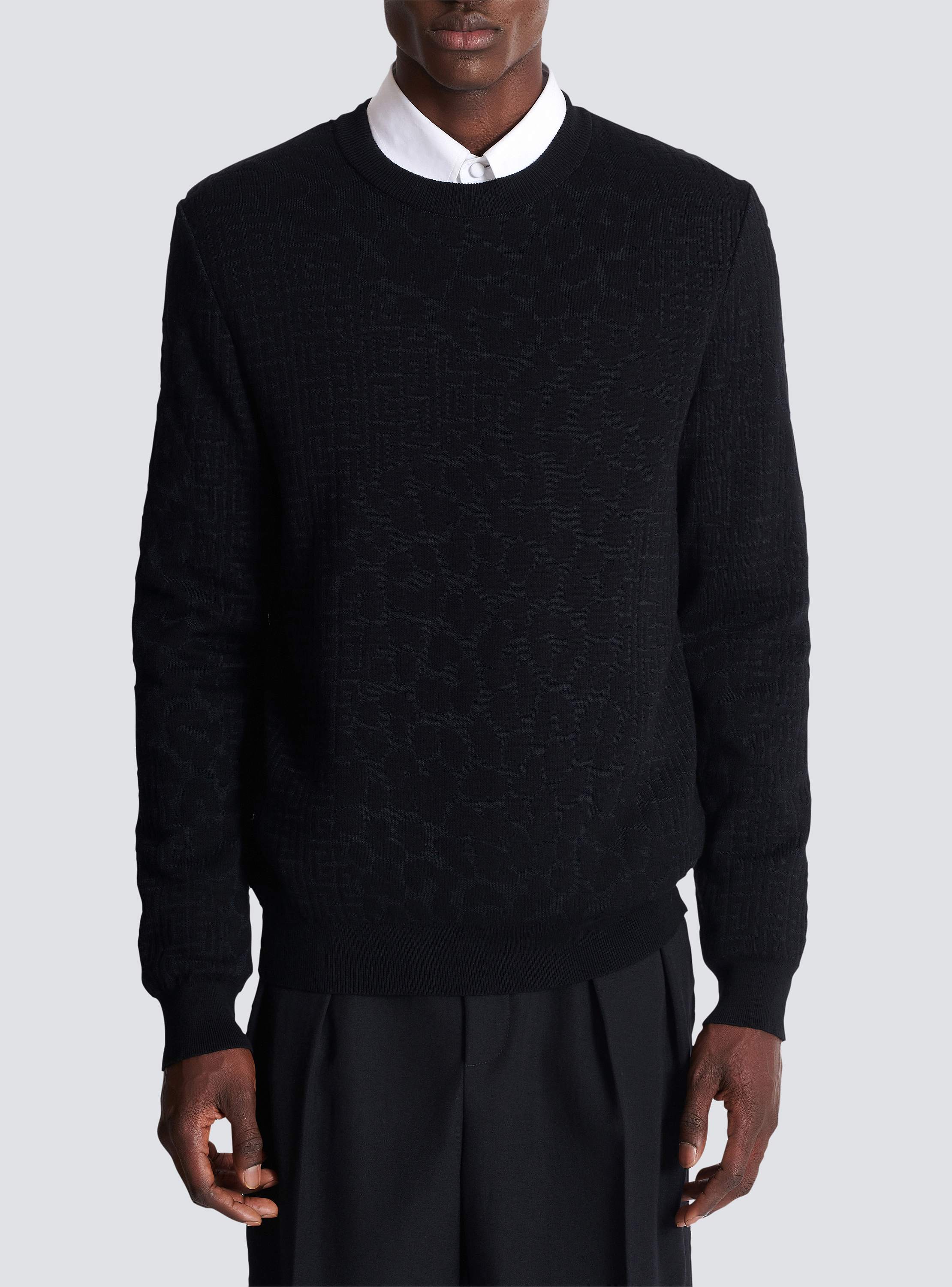 Monogram knit and leopard pattern jumper