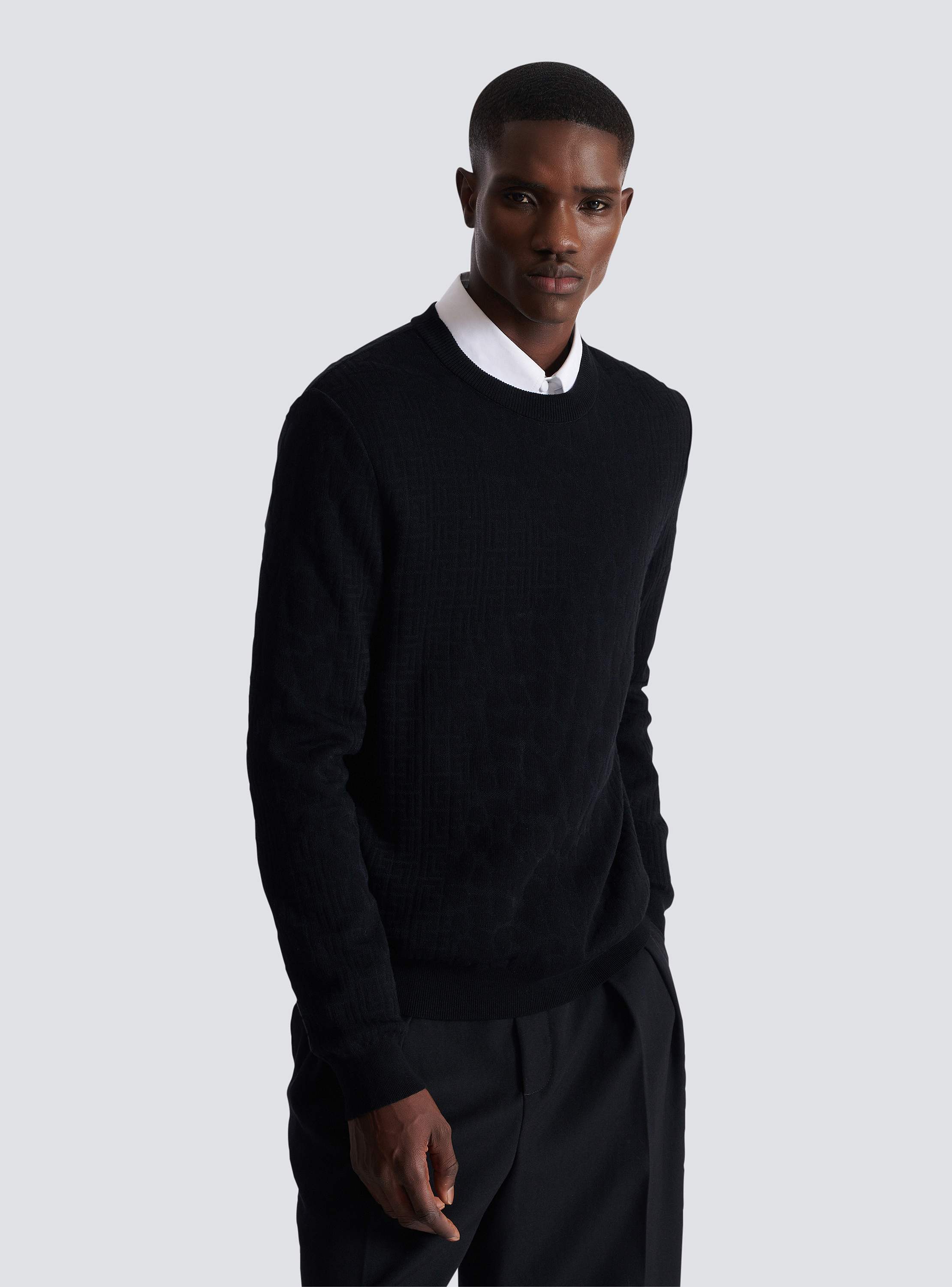 Monogram knit and leopard pattern jumper