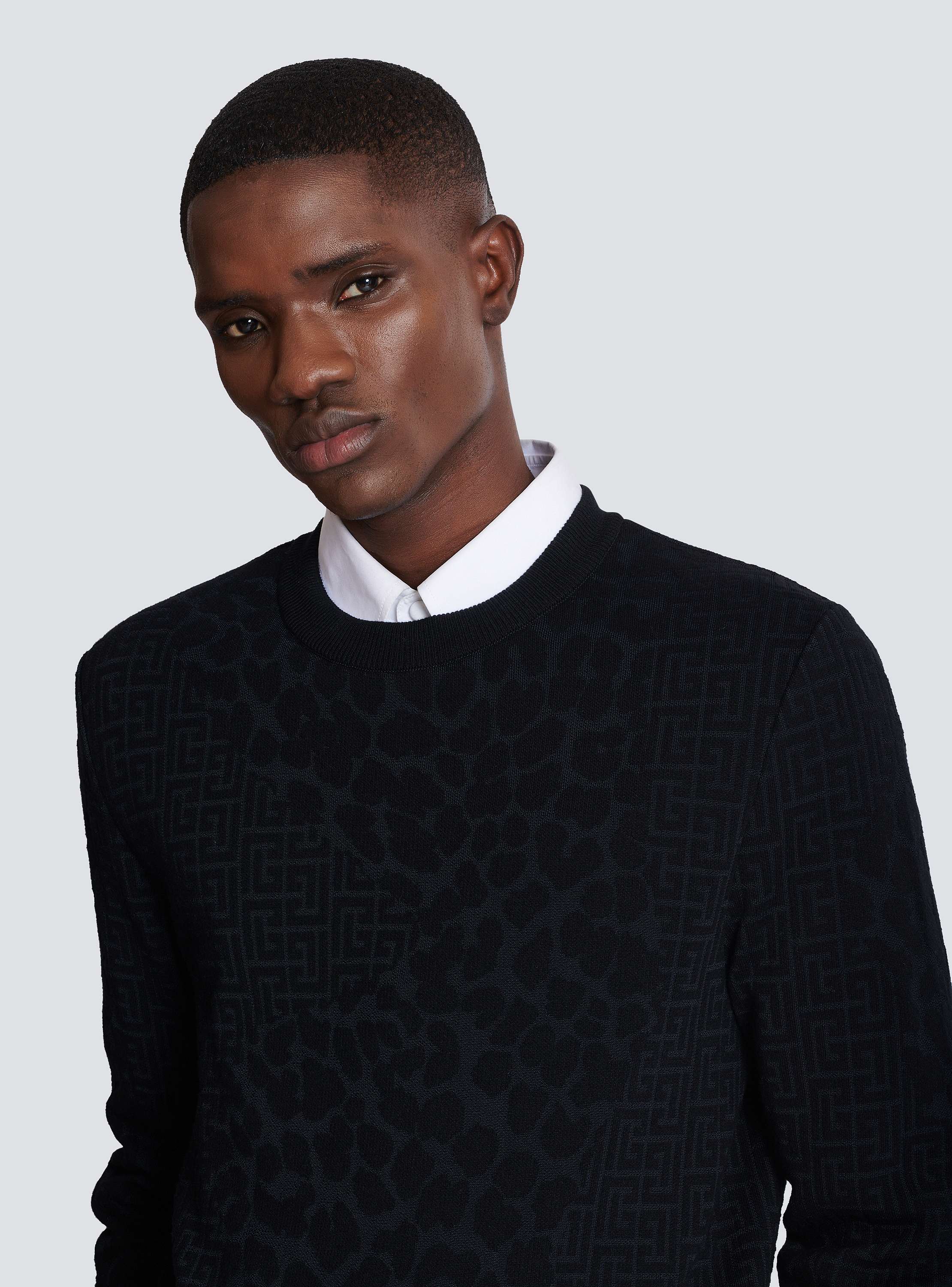 Monogram knit and leopard pattern jumper