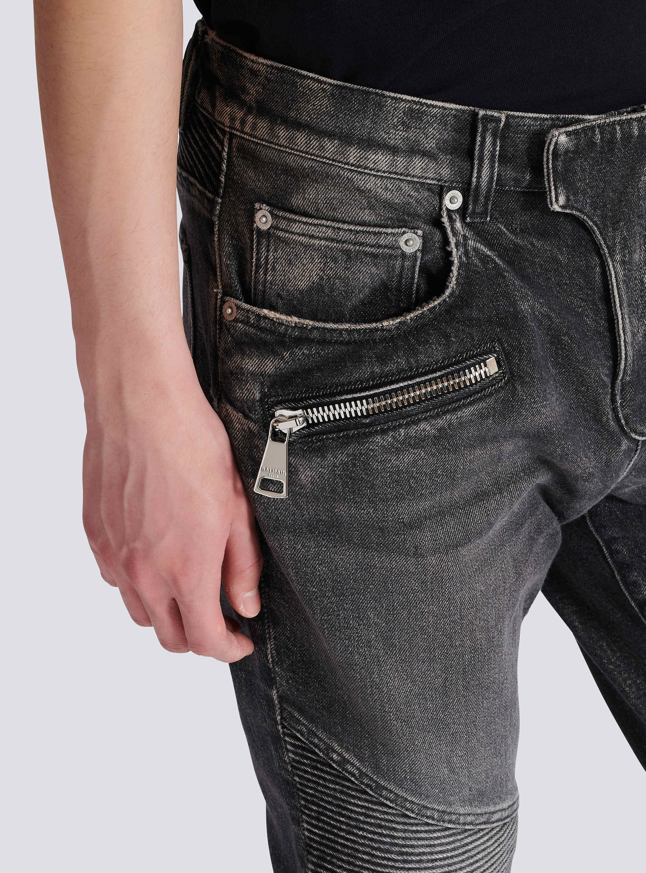 Slim-fit biker trousers in denim grey - Men | BALMAIN