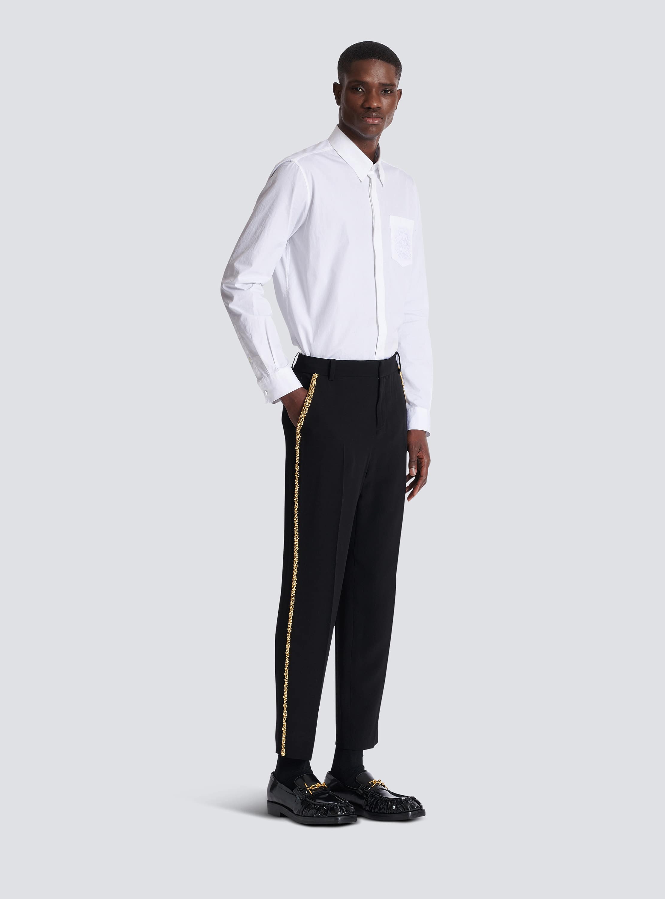 Embroidered crepe straight-leg tailored trousers black black