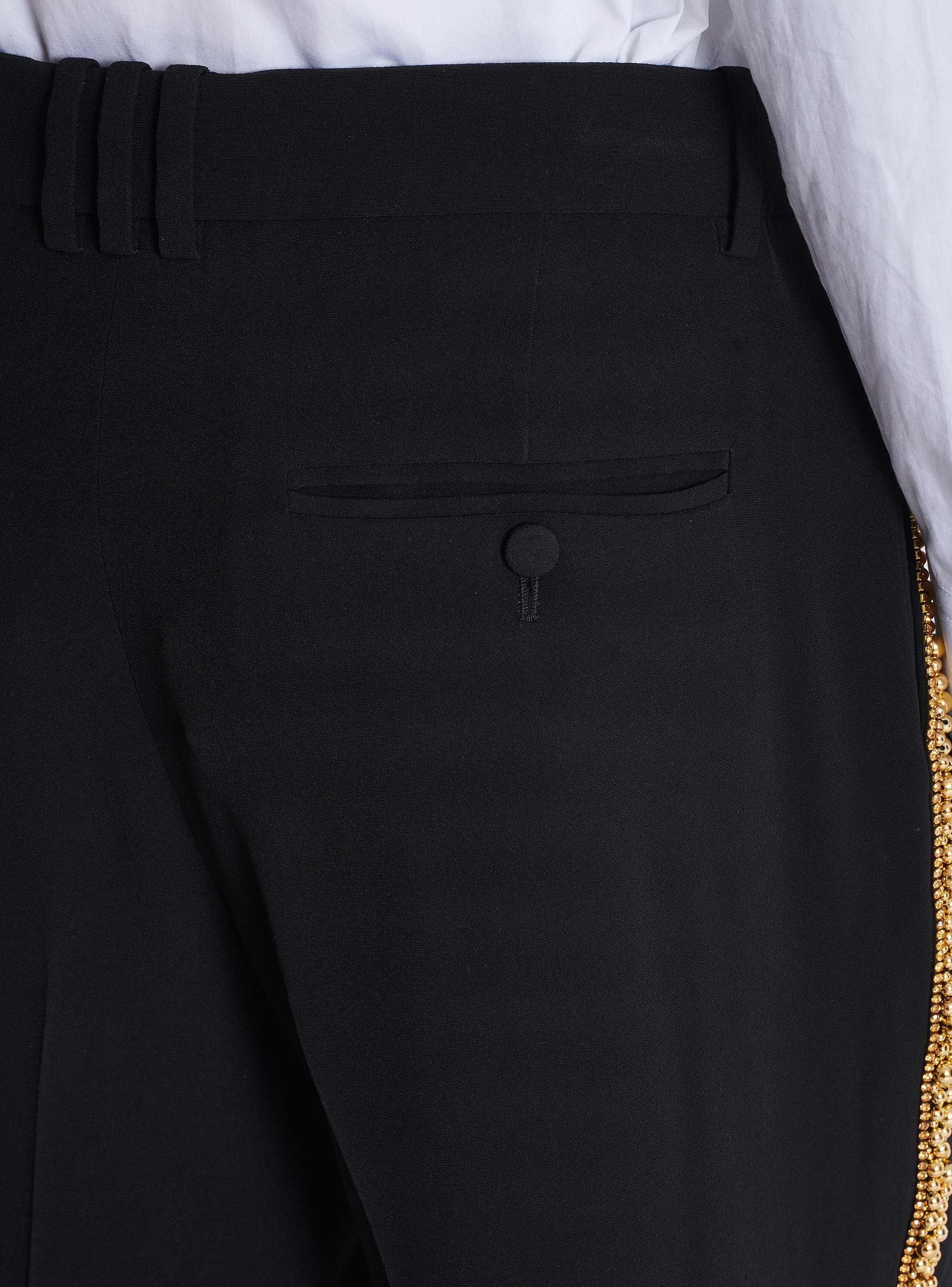 Embroidered crepe straight-leg tailored trousers