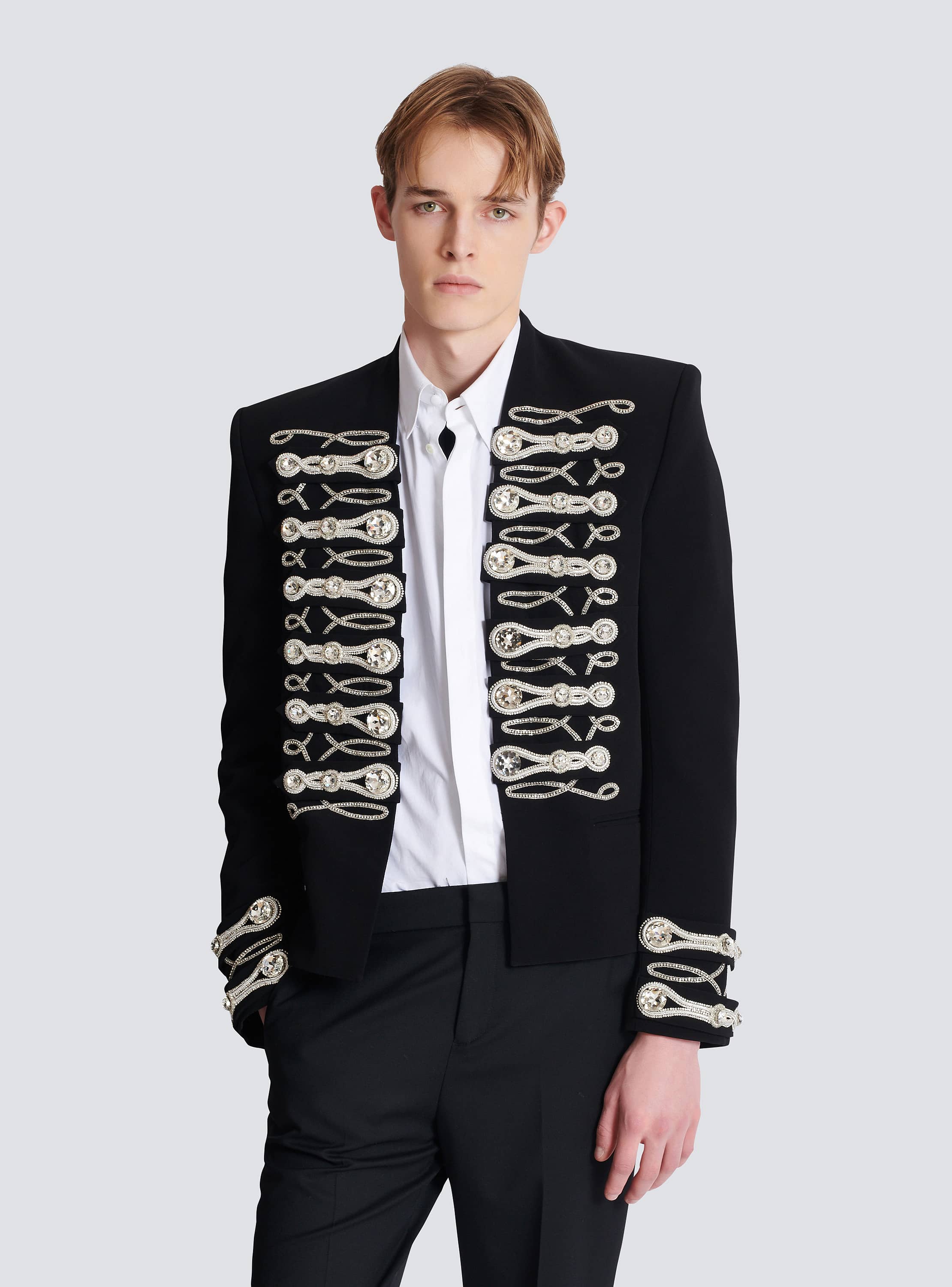 Crepe spencer jacket with embroidered frogging black - Men
