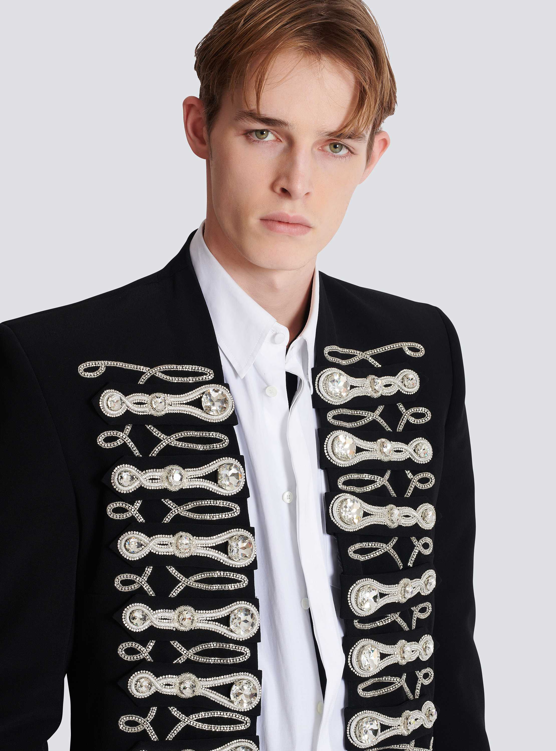 Crepe spencer jacket with embroidered frogging black - Men