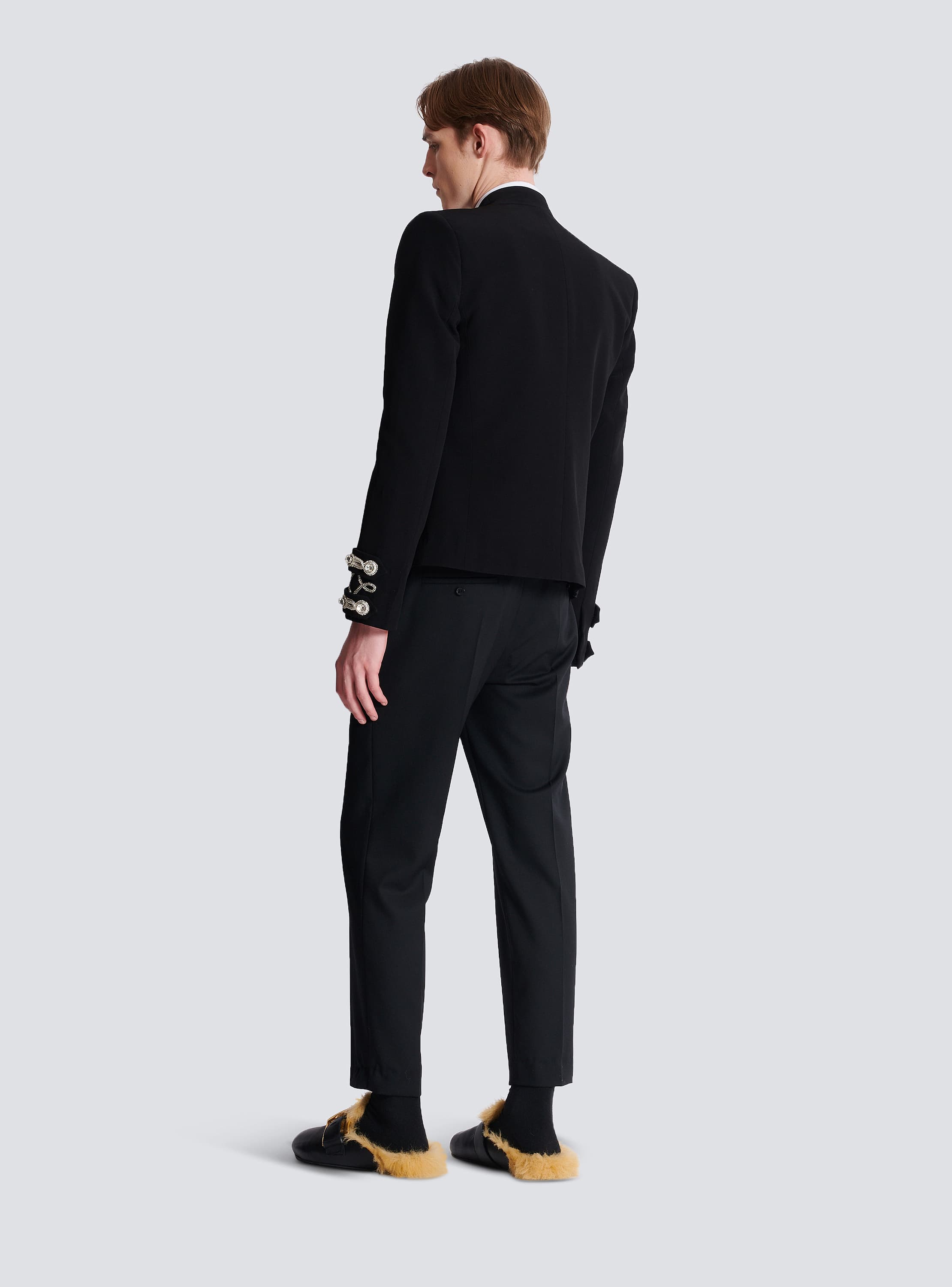 Crepe spencer jacket with embroidered frogging black - Men