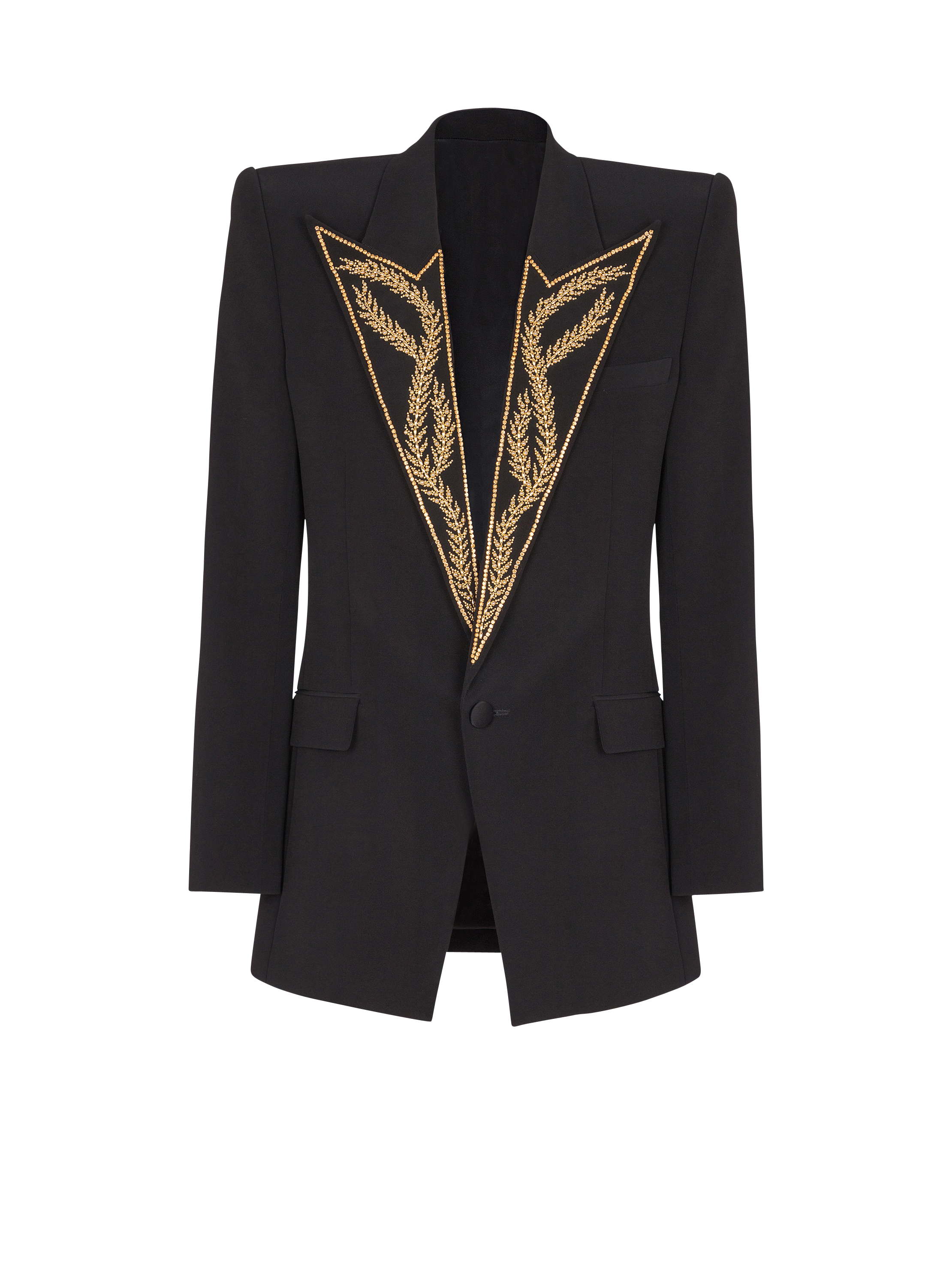 1-button jacket with embroidered collar