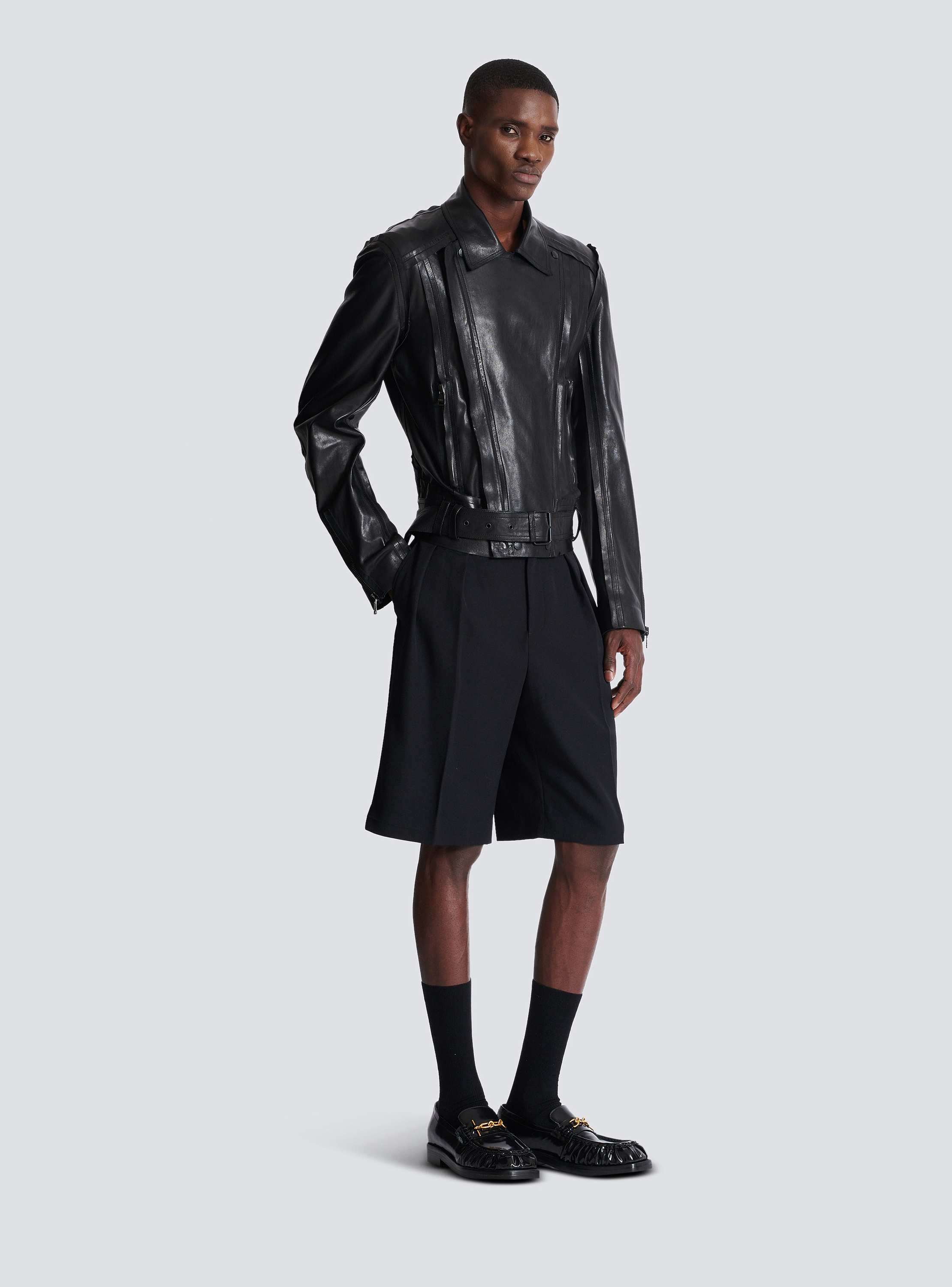 Lightweight lambskin leather biker jacket