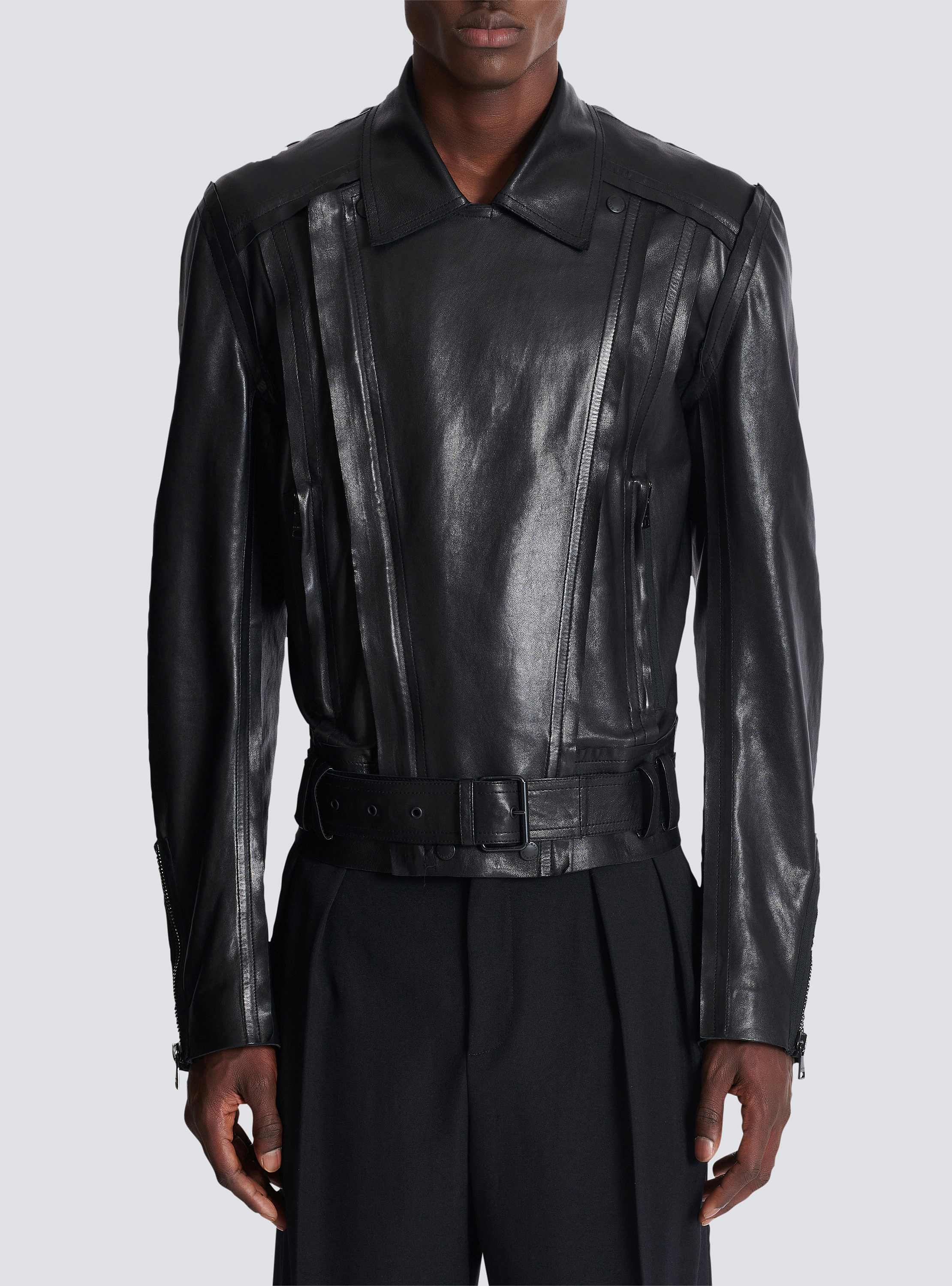 Lightweight lambskin leather biker jacket