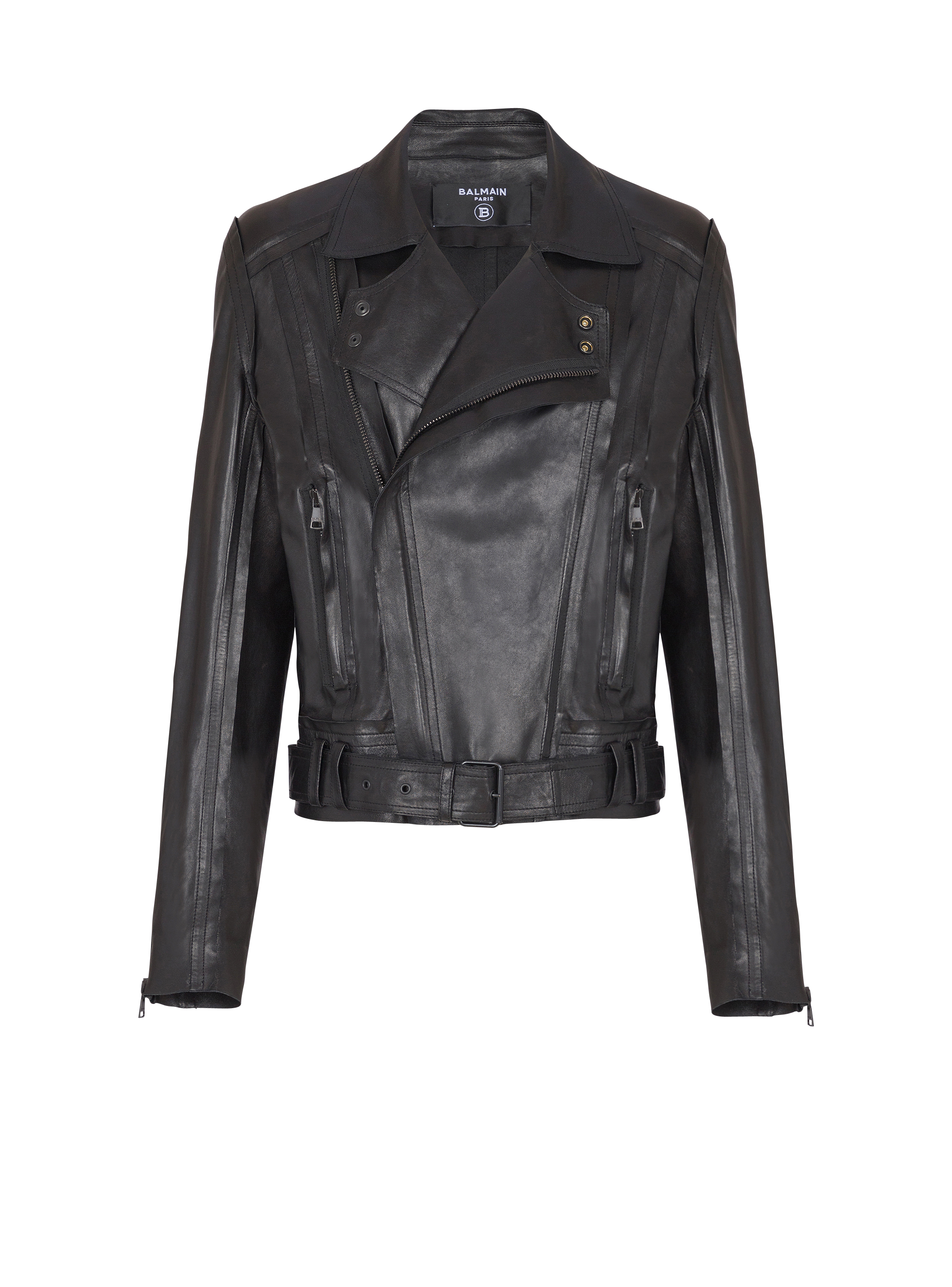 Lightweight lambskin leather biker jacket