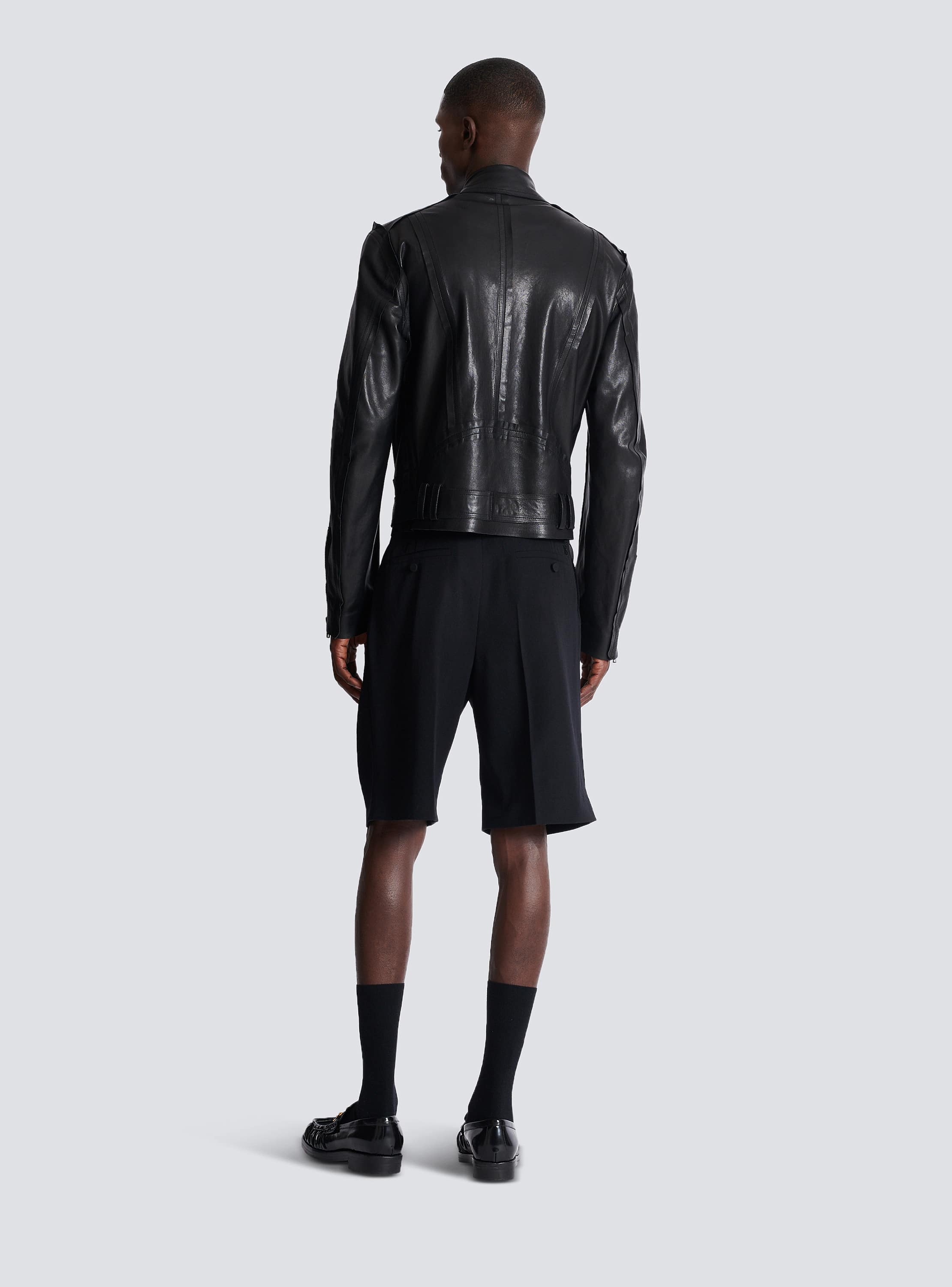 Lightweight lambskin leather biker jacket